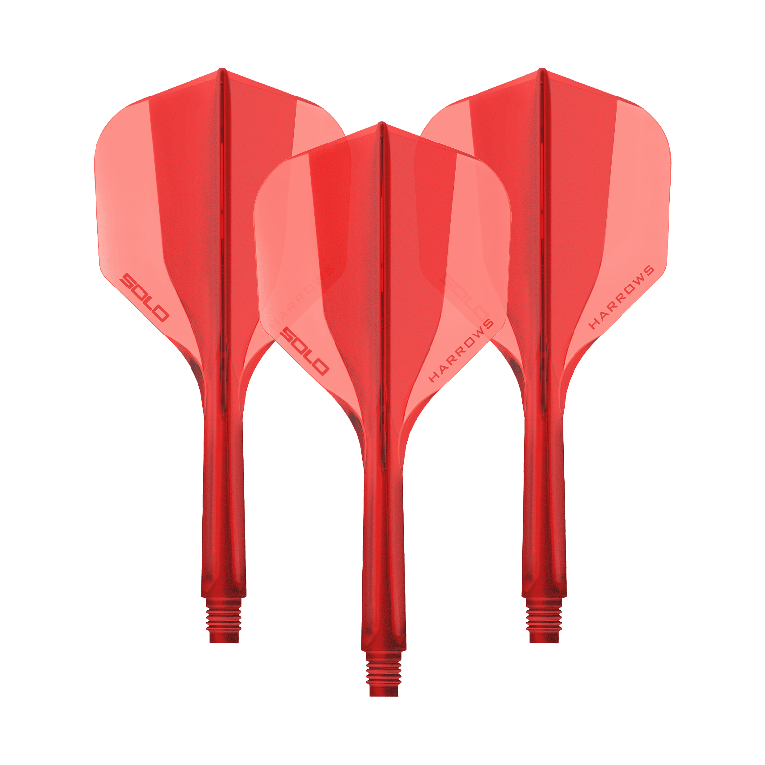 Ein Flight-Shaft-System in Rot wird gezeigt. Das Bild zeigt das Harrows Solo No6 Flight Shaft System mit einer Länge von 27 mm.