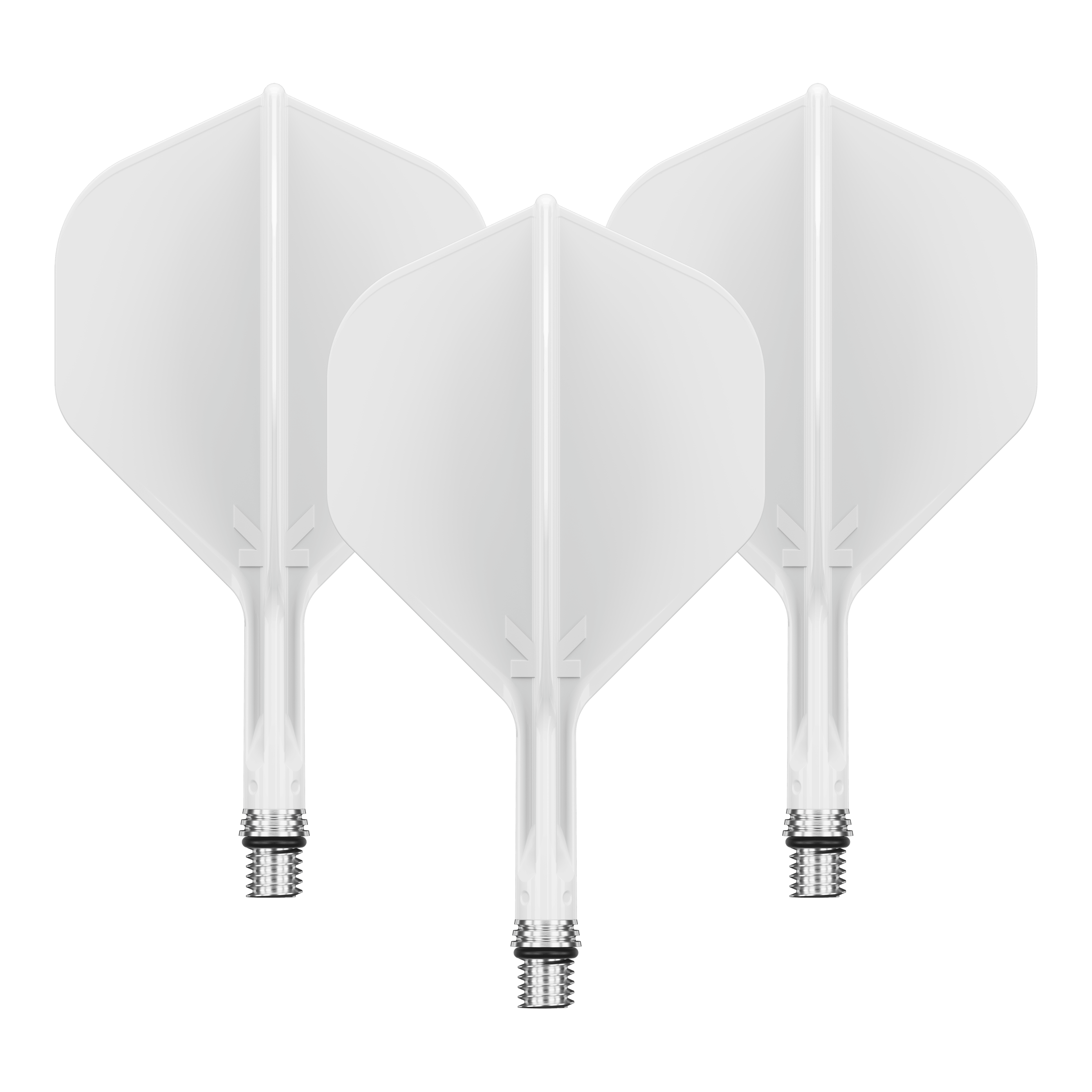 Target K-Shift No2 Voli Standard - Bianco Dieses Bild zeigt ein Set aus weißen Dart Flights. Die Flights scheinen die Größe 19 mm zu haben.