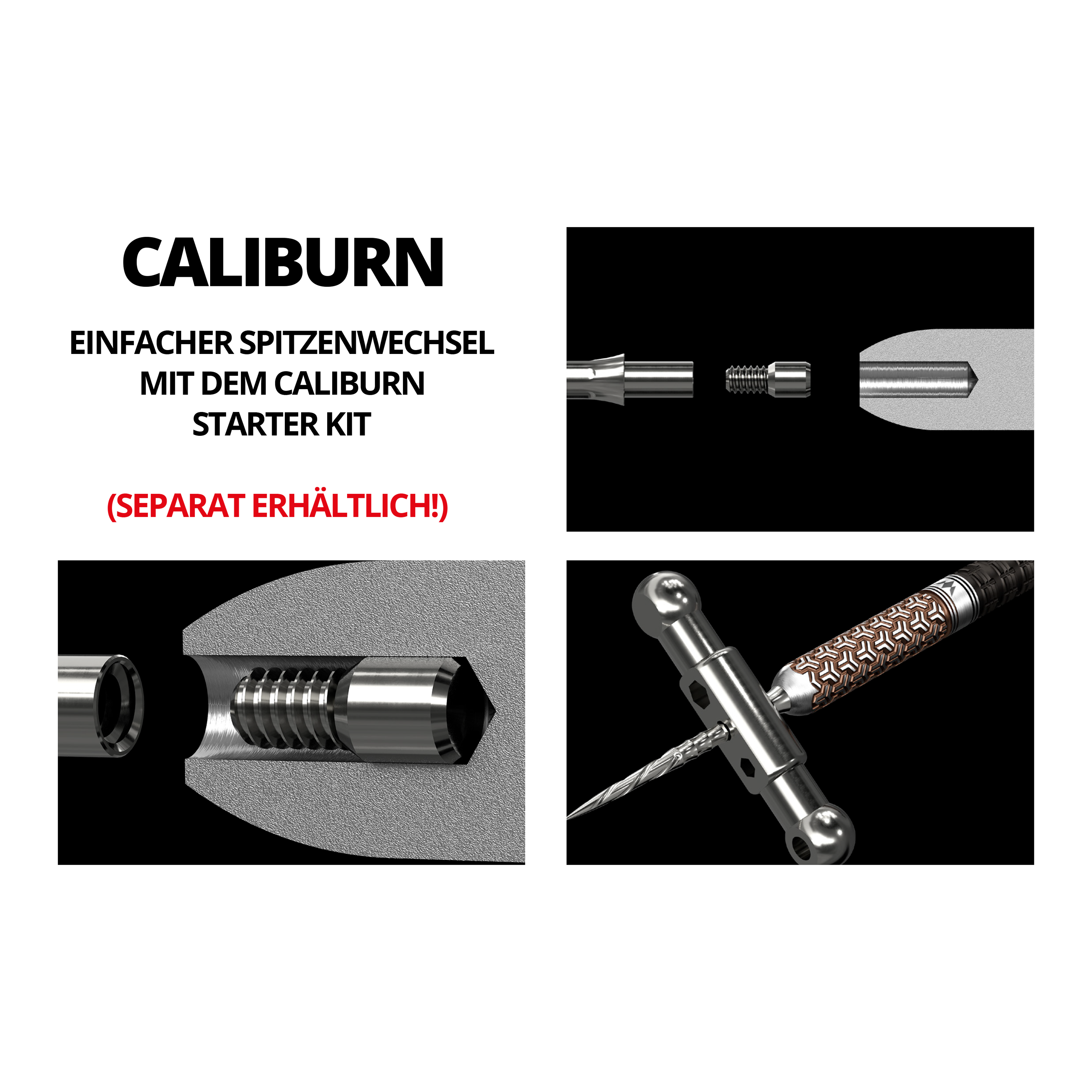 Rubinetti del sistema Caliburn Das Bild zeigt das Produkt "Caliburn System Spigot - 2,33 mm" mit detaillierten technischen Zeichnungen. Es ist darauf hingewiesen, dass das Produkt separat erhältlich ist.