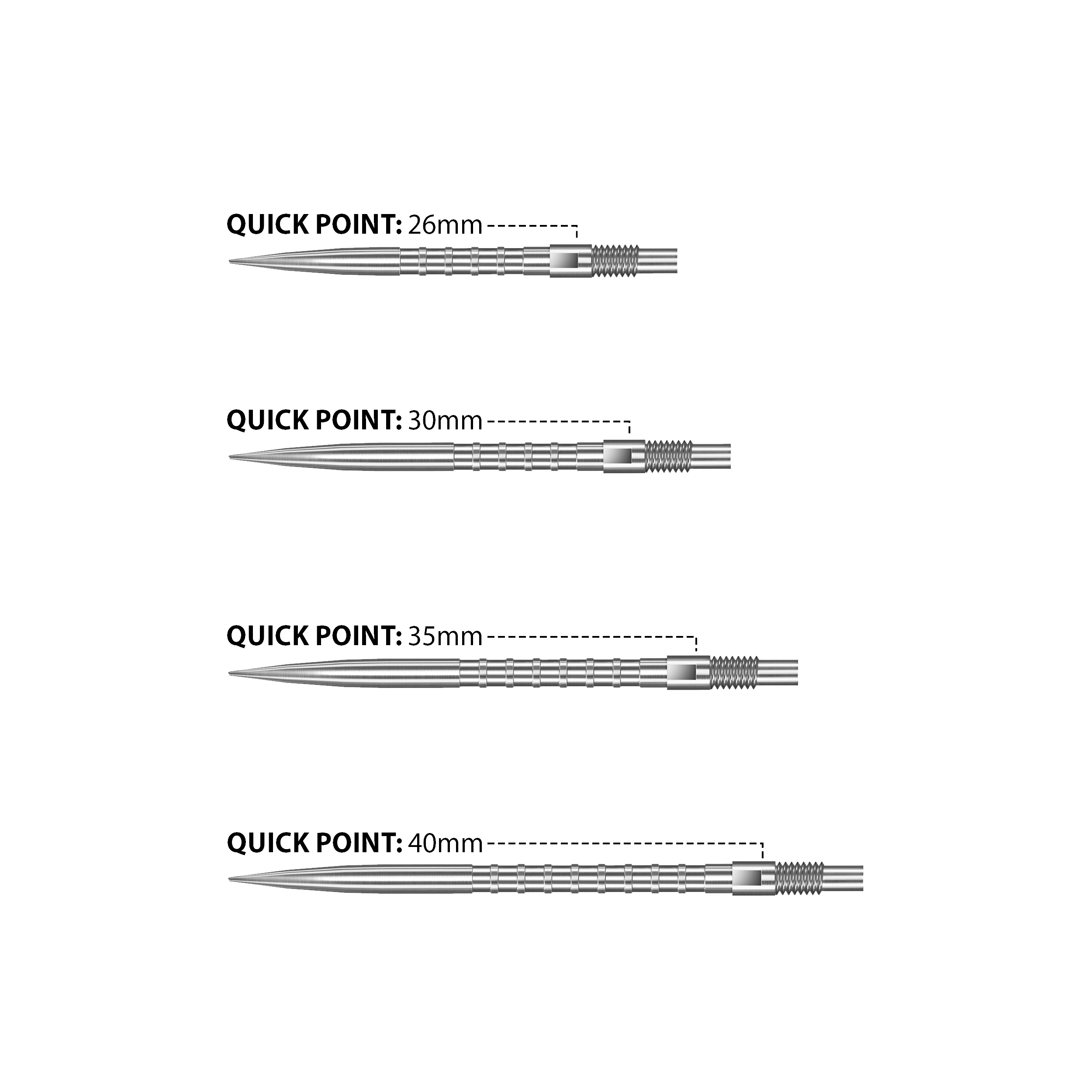 Punte per freccette Harrows Quick Point Heavy Metal - Argento Das Bild zeigt Harrows Quick Point Heavy Metal Dartspitzen in Silber. Diese Dartspitzen bieten eine gute Griffigkeit und Langlebigkeit.