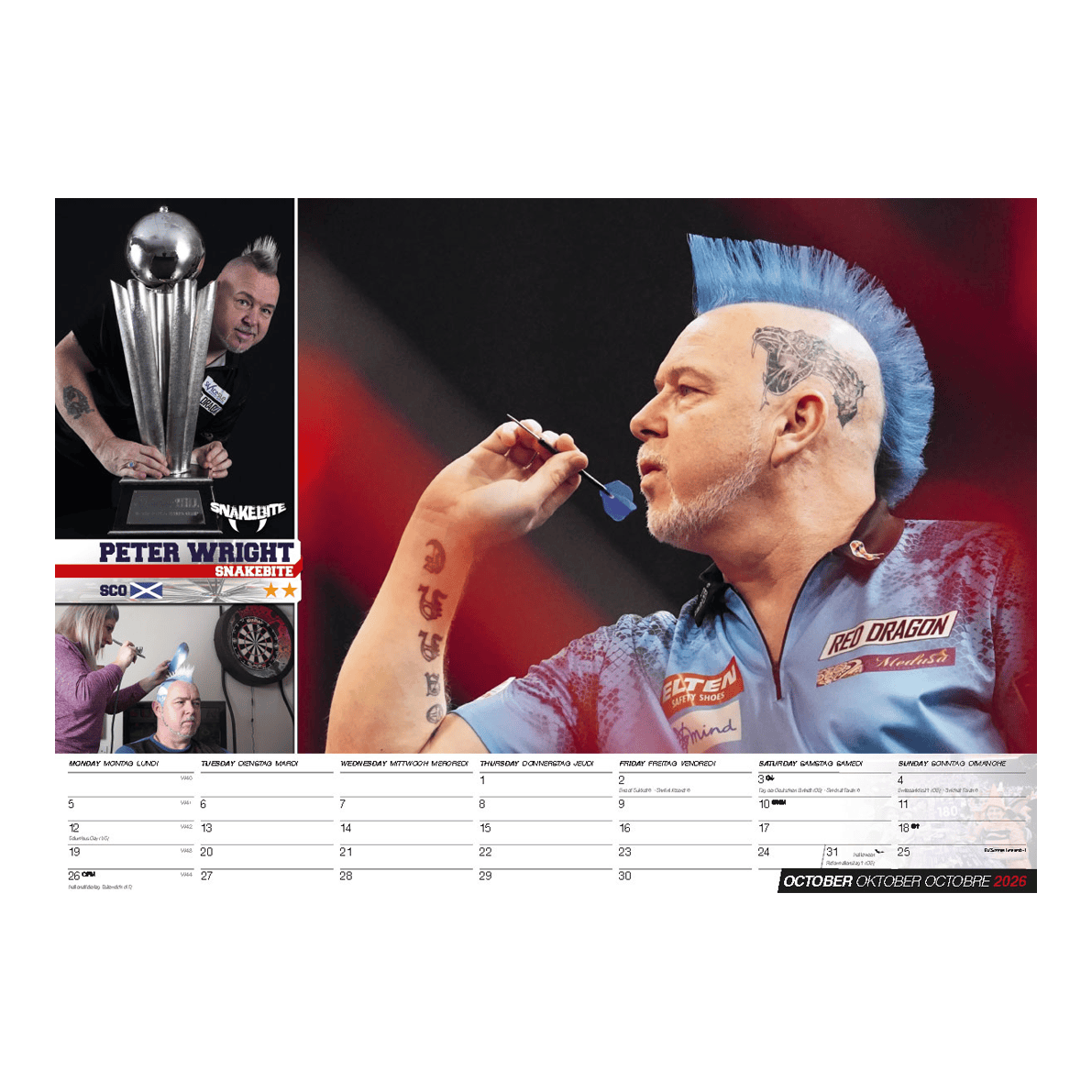 Calendario freccette 2026 Darts Kalender 2026 wird gezeigt. Es ist ein Kalender mit einem Darts-Motiv für das Jahr 2026.