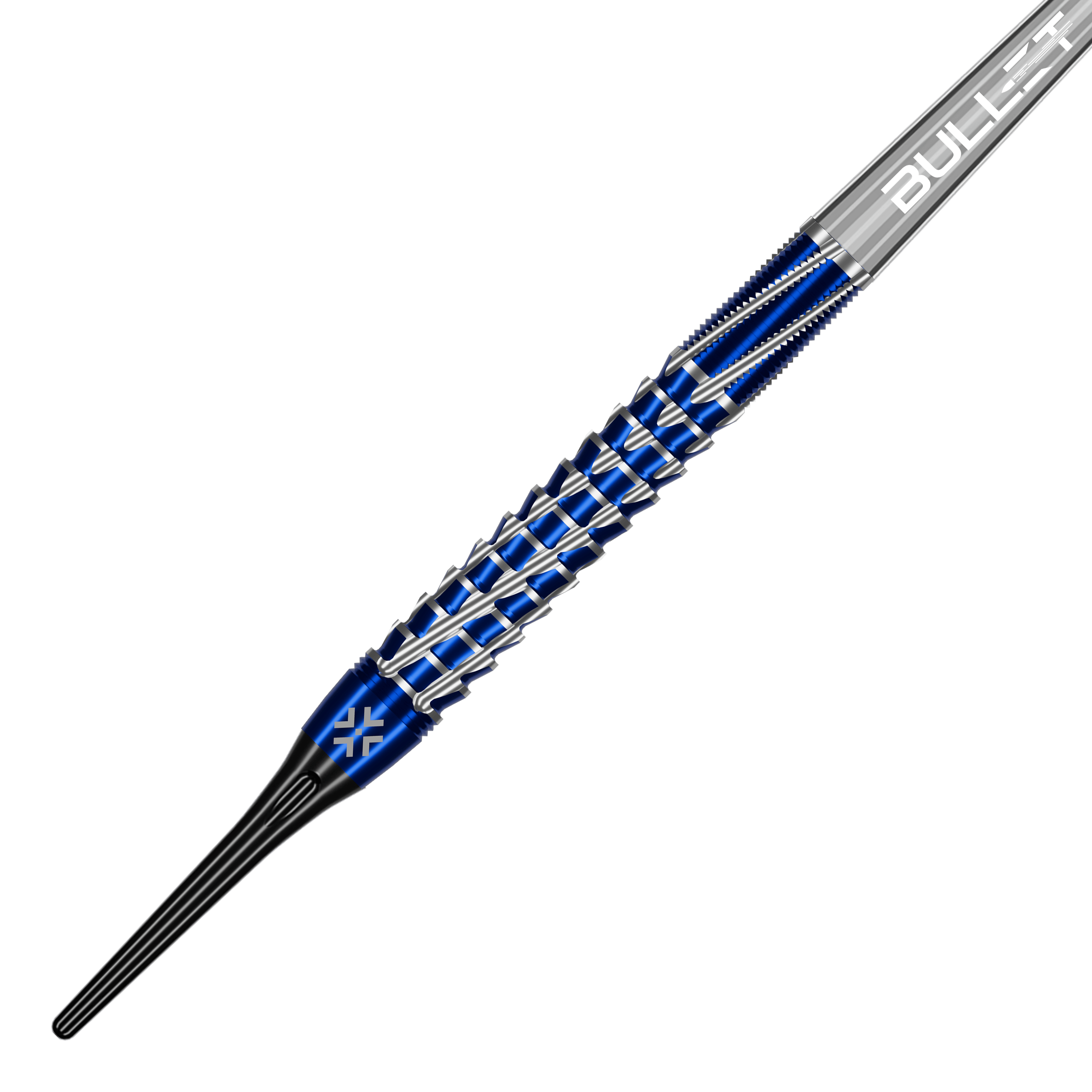 Freccette morbide Bullet Hydra - 20 g Bullet Hydra Softdarts - 20g Darts sind aufgereiht sichtbar. Das Bild hebt die Konstruktion und das glänzende Finish der Darts hervor.