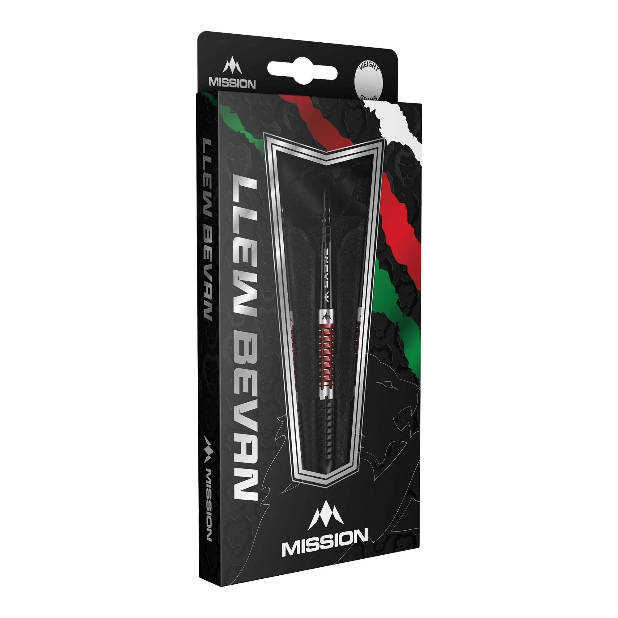 Freccette Mission Llew Bevan Black Red Electro Steel - 23 g Mission Llew Bevan Black Red Electro Steeldarts - 23g. Elegante Steeldarts in Schwarz und Rot, ideal für Dartspieler.