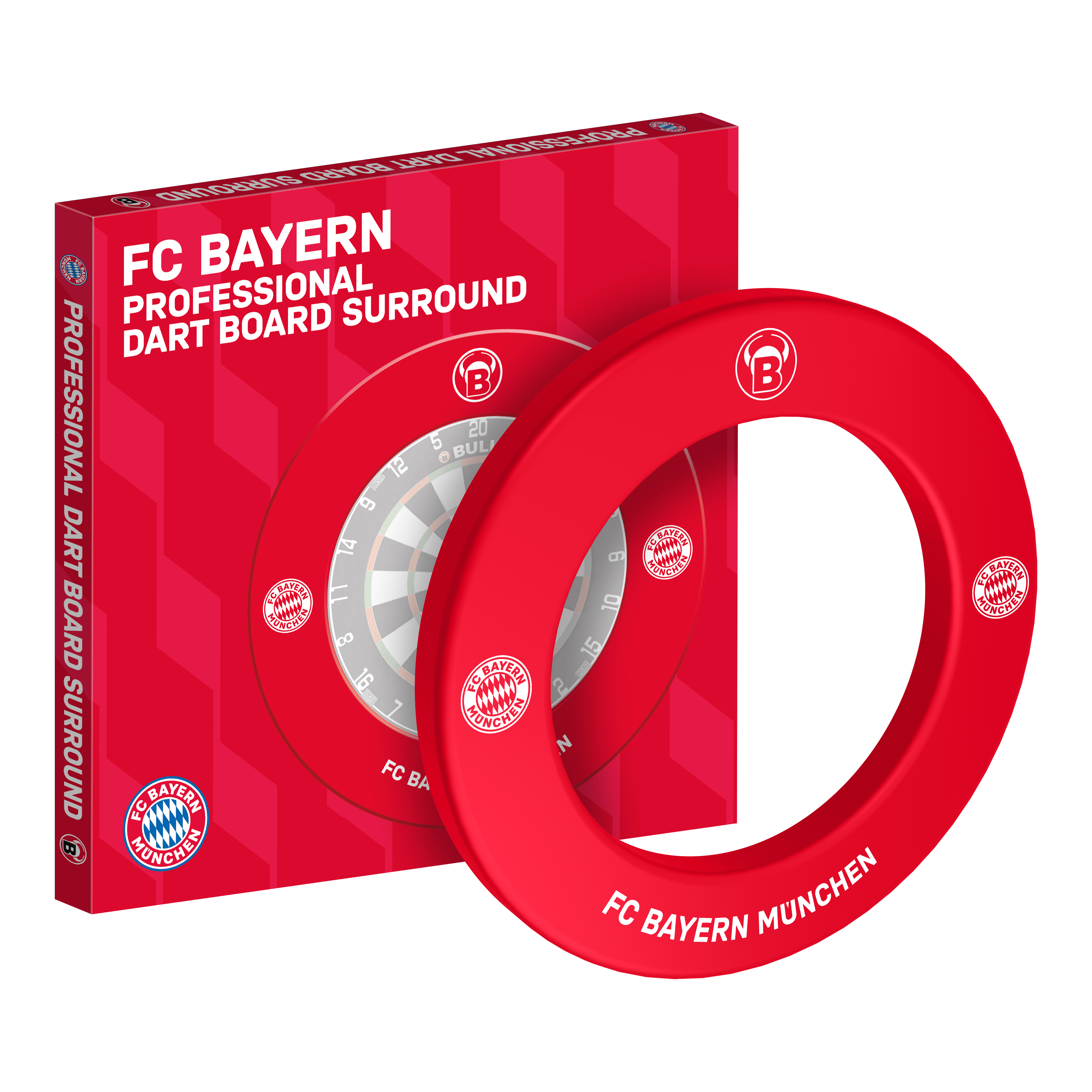 Bordo per freccette Premium Bulls FC Bayern Monaco Abgebildet ist das Bulls FC Bayern München Premium Dartboard Surround. Die Dartboard-Umrandung ist im Stil des FC Bayern München gestaltet.