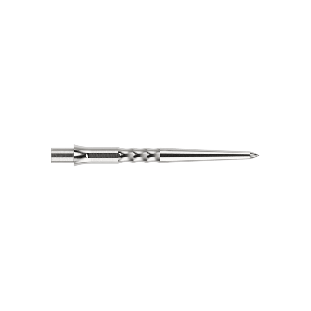 Punte per freccette in acciaio Caliburn System - Ripple - NoLip - argento Das Bild zeigt eine silberne Caliburn Evo System Steeldartspitze Ripple NoLip, 28 mm lang. Die Spitze ist einzeln abgebildet.