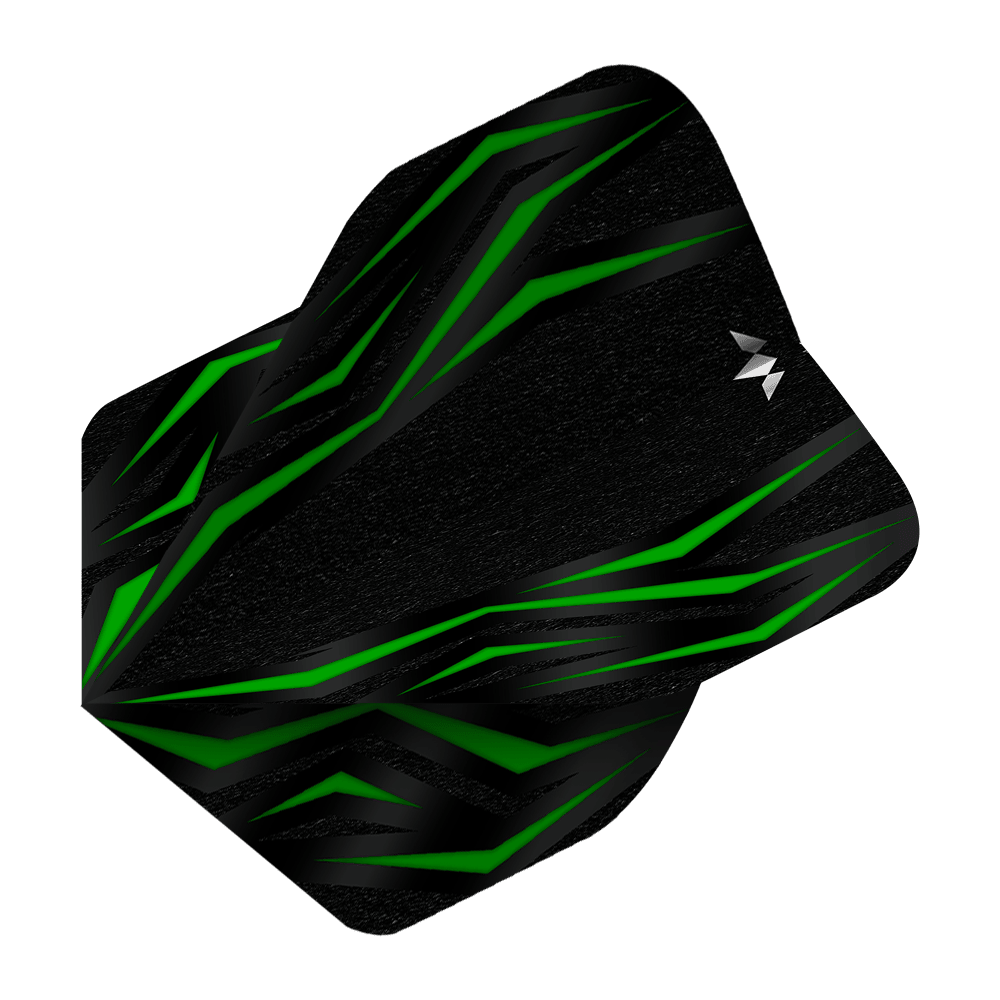 Voli standard Mission Lava Green No2 Das Bild zeigt das Produkt „Mission Lava Green No2 Standard Flights“. Es ist ein schwarzes Dart-Flight mit grünen, lavamusterartigen Linien.