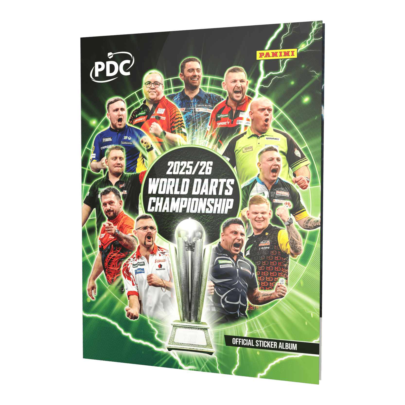 Panini PDC World Darts Championship 2025/26 - Album da collezione con copertina rigida e adesivi ufficiali Abgebildet ist das Panini PDC World Darts Championship 2025/26 - Official Sticker Hardcover Sammelalbum. Dieses Sammelalbum bietet Platz für Sticker zur Darts-Weltmeisterschaft.