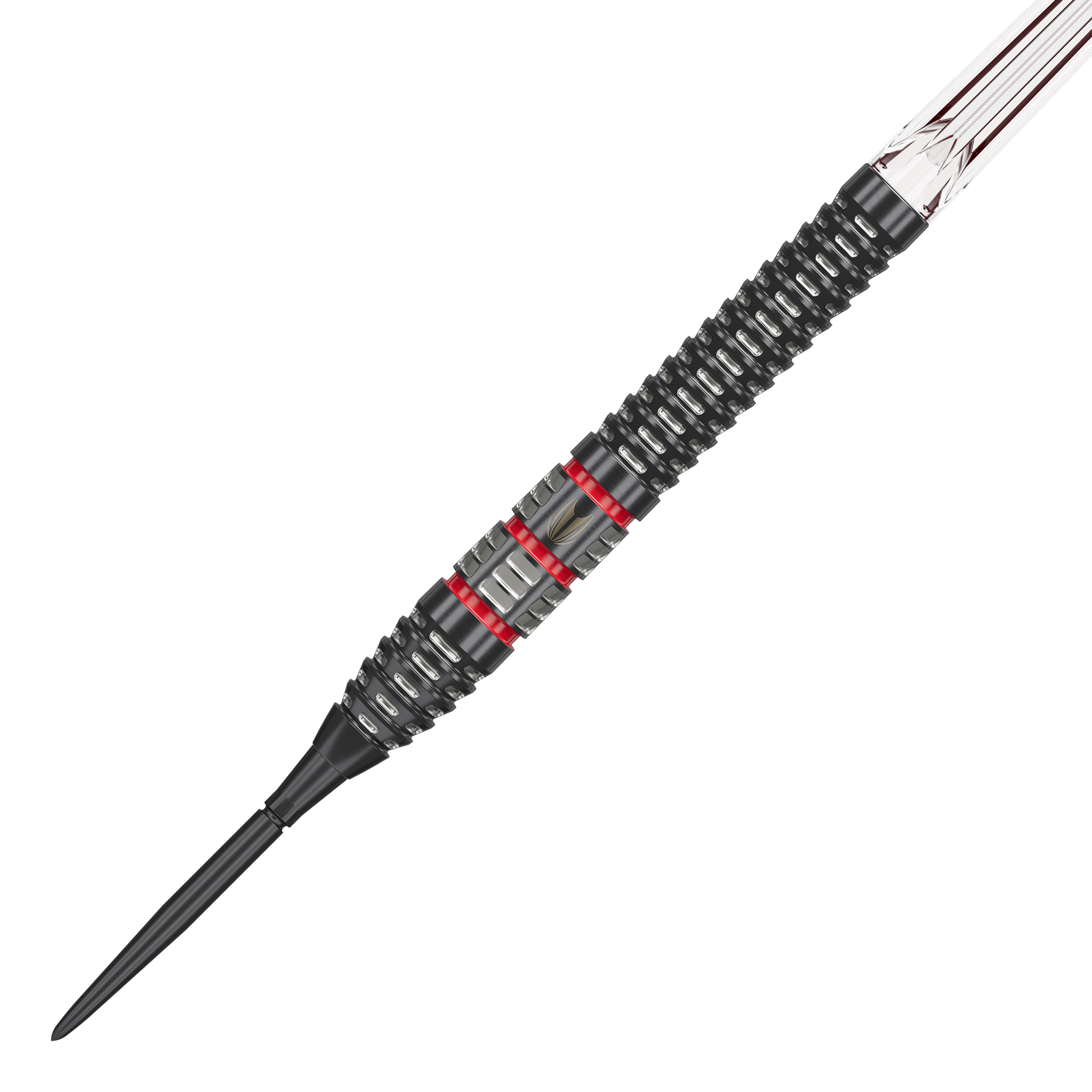 Freccette in acciaio Target Nathan Aspinall 95K Swiss Point Target Nathan Aspinall 95K Swiss Point Steeldarts sind auf dem Bild dargestellt. Der Fokus liegt auf der Form und Verarbeitung der Darts.