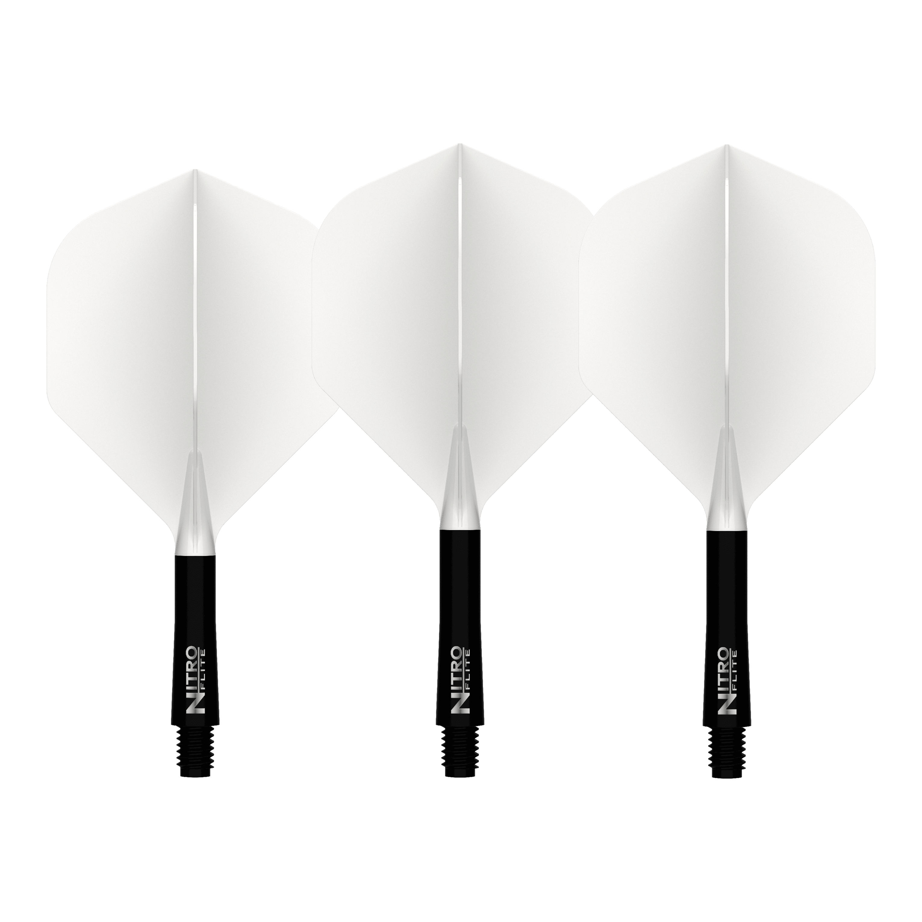 Red Dragon Nitroflite Black Shaft White Flights No2 Abgebildet ist der Red Dragon Nitroflite Black Shaft White Flights No2. Es handelt sich um einen Dart-Schaft in Schwarz mit weißen Flights.