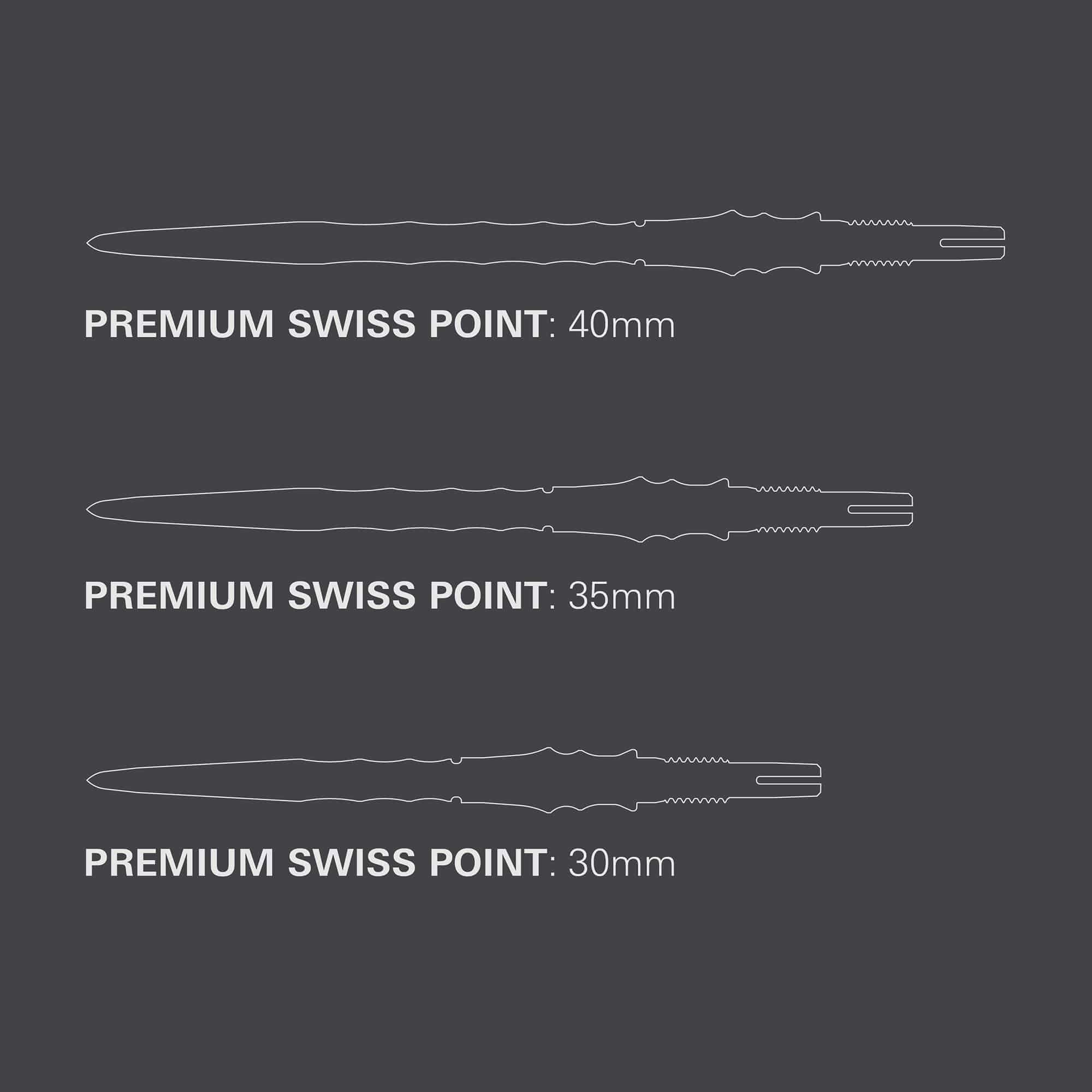 Punte per freccette Target Japan Premium Swiss Point in acciaio - Nere Zu sehen sind die Target Japan Premium Swiss Point Steldartspitzen - Schwarz. Die Dartspitzen sind in einem modernen schwarzen Design gehalten.
