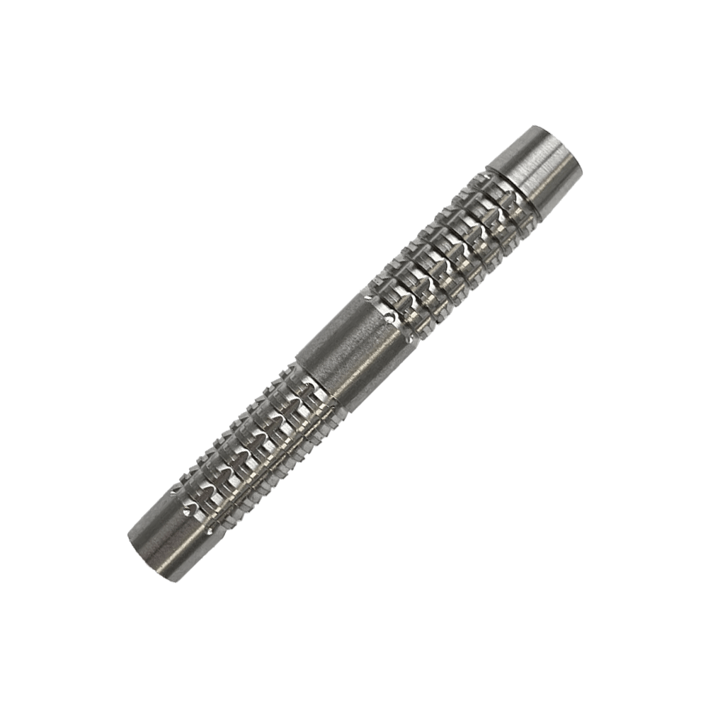 Fusti per freccette morbide McDart SilverGrip - 20 g Das Bild zeigt einen McDart SilverGrip Softdart Barrel mit einem Gewicht von 20g. Der Barrel ist aus Metall und hat eine strukturierte, griffige Oberfläche.