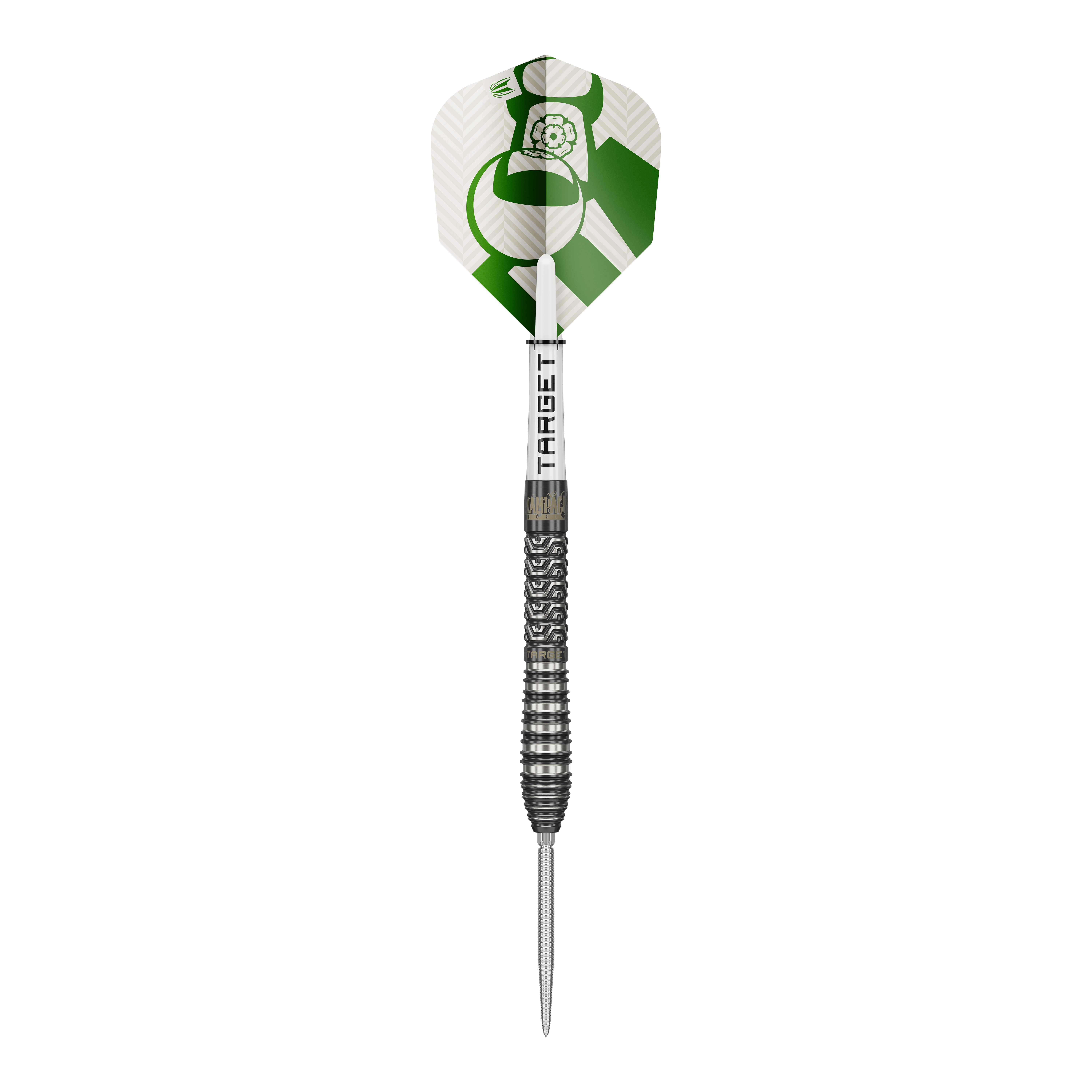 Freccette in acciaio Target Charlie Manby Swiss Points Zu sehen ist Target Charlie Manby Swiss Points Steeldarts. Das Bild präsentiert einen einzelnen Dart aus dem Set.