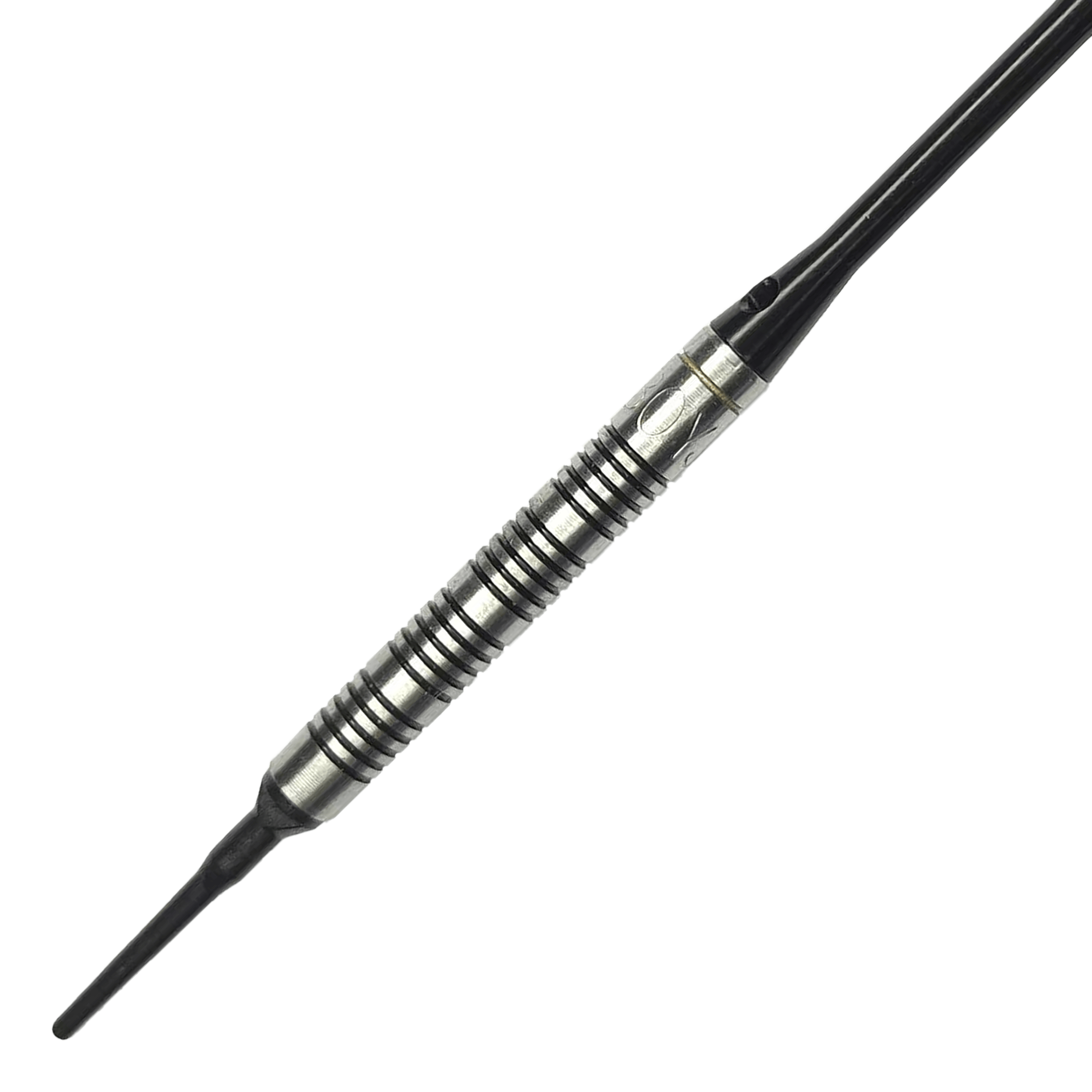 Dardi morbidi McDart 85 Tungsten V17 - 16,5 g Das Bild zeigt einen McDart 85er Tungsten V17 Softdart mit einem Gewicht von 16,5g. Der Dart hat ein silber-schwarzes, griffiges Barrel und eine schwarze Spitze.
