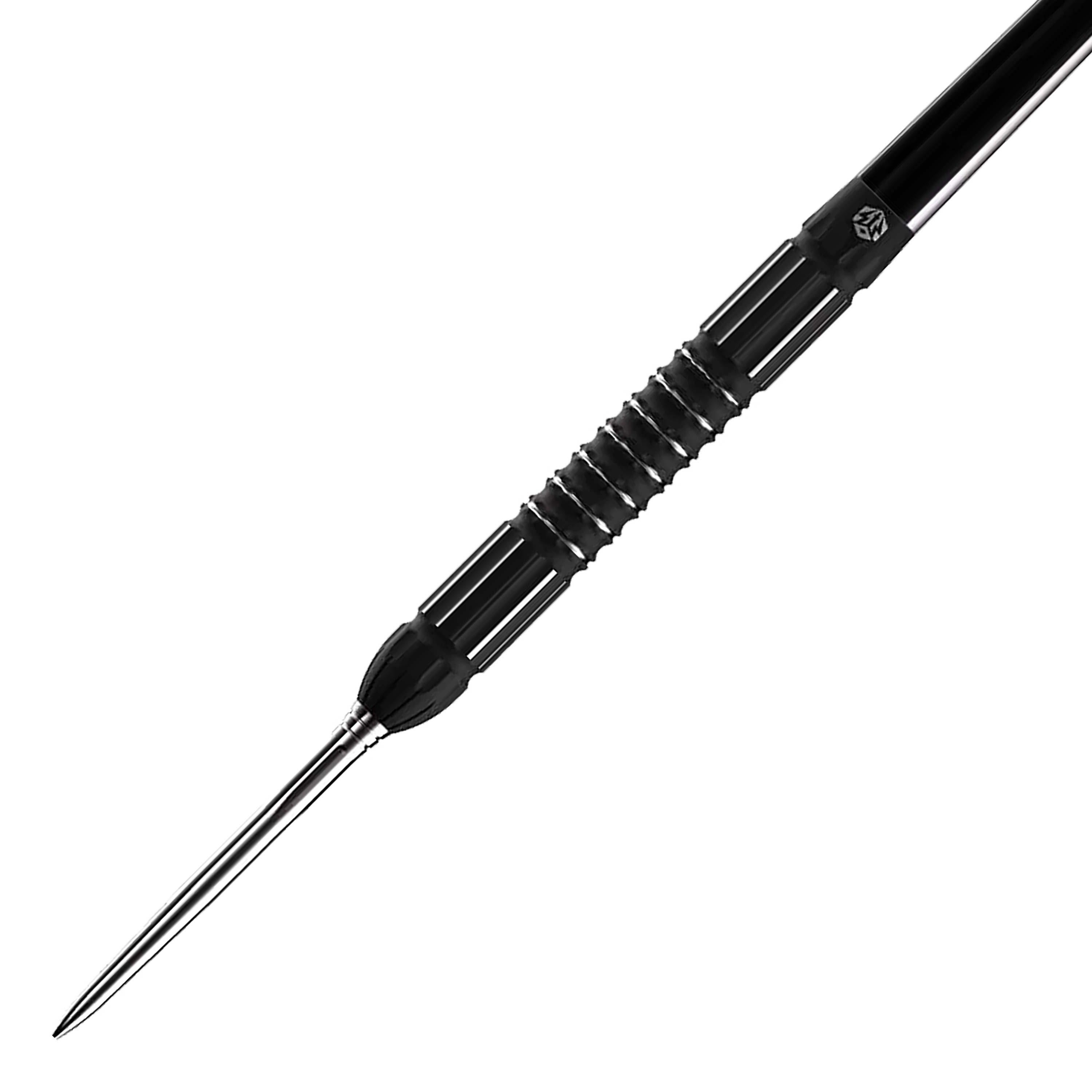 Freccette in acciaio Caliburn Sword S2 Das Bild zeigt den Caliburn Sword S2 Steeldart. Der Dartpfeil hat ein schwarzes, geriffeltes Griffstück und eine silberne Spitze.
