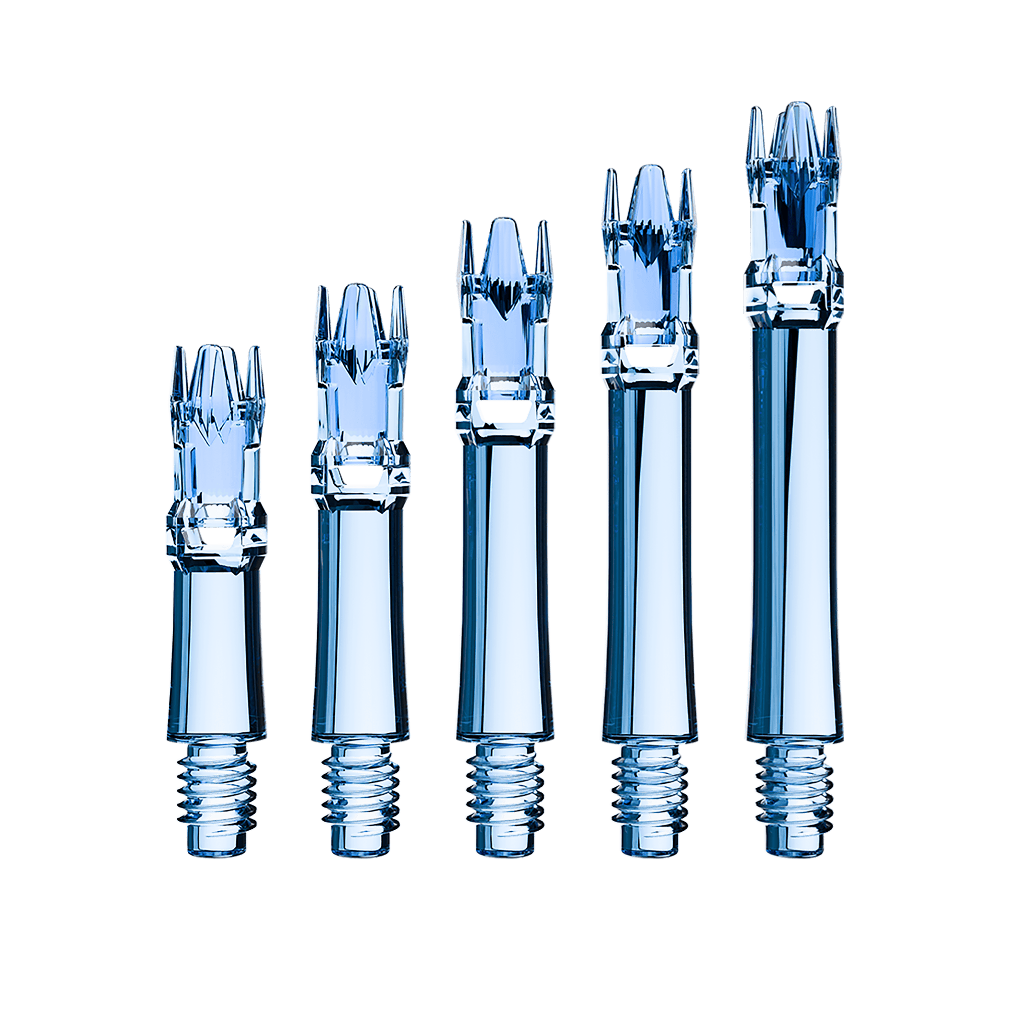 Alberi di ricambio per sistema L-Style - Blu trasparente Zu sehen sind die L-Style L-System Ersatzshafts in Clear Blue. Die blauen Schäfte sind Ersatzteile für Dartpfeile.