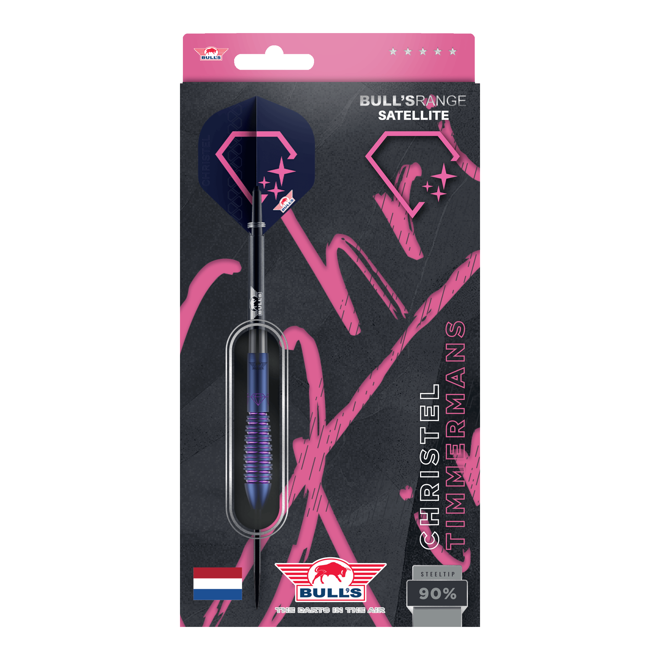 Bulls NL Christel Timmermans Satellite 90 freccette in acciaio 25g Die Bulls NL Christel Timmermans Satellite 90 Steeldarts 25g sind auf dem Bild abgebildet. Es handelt sich um hochwertige Steeldarts für Präzision und Leistung.