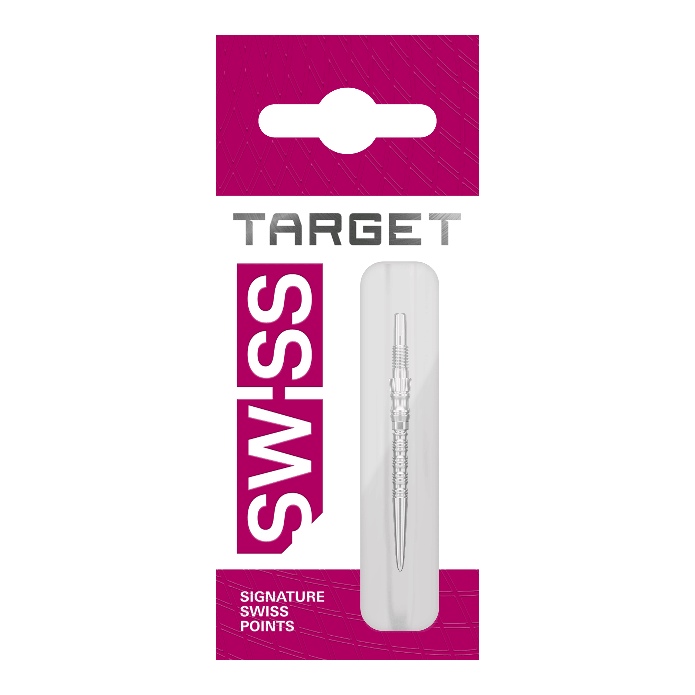 Punte per freccette Target Signature Swiss Point TRB in acciaio - argento Drei silberne Dartspitzen liegen nebeneinander. Das Bild zeigt vermutlich 'Target SwissPoint Signature TRB Dartspitzen' mit einer Länge von 30 mm.