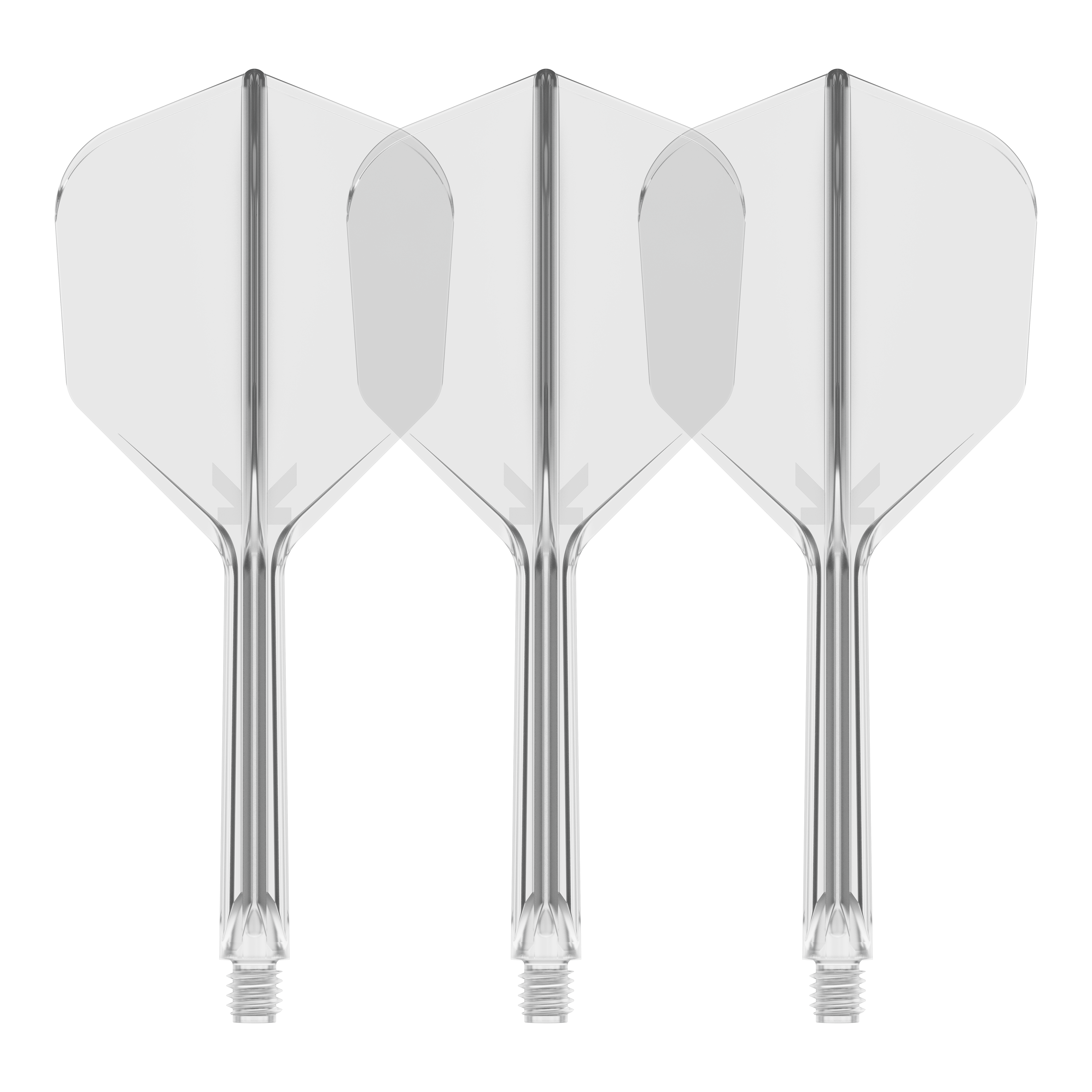 Sistema di volo Target K-Flex No6 - Trasparente Es ist ein Flight-System abgebildet, vermutlich das Target K-Flex No6 Clear mit 33 mm Länge. Das Bild zeigt ein transparentes Dart-Zubehör.