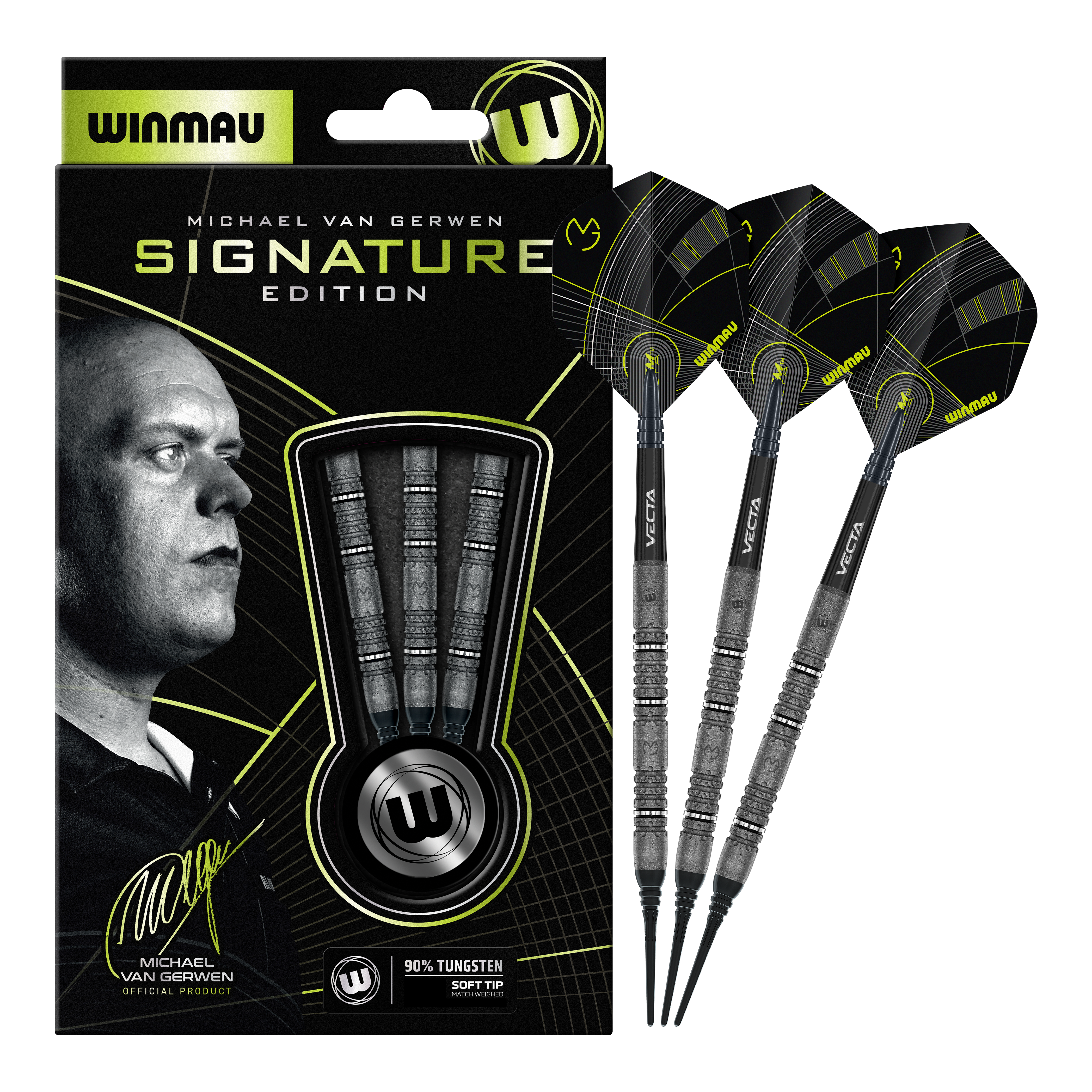 Winmau Michael Van Gerwen Signature Edition Softdarts - 20g Hier sieht man die Winmau Michael Van Gerwen Signature Edition Softdarts mit 20g. Die vollständige Ansicht der Darts ist dargestellt.