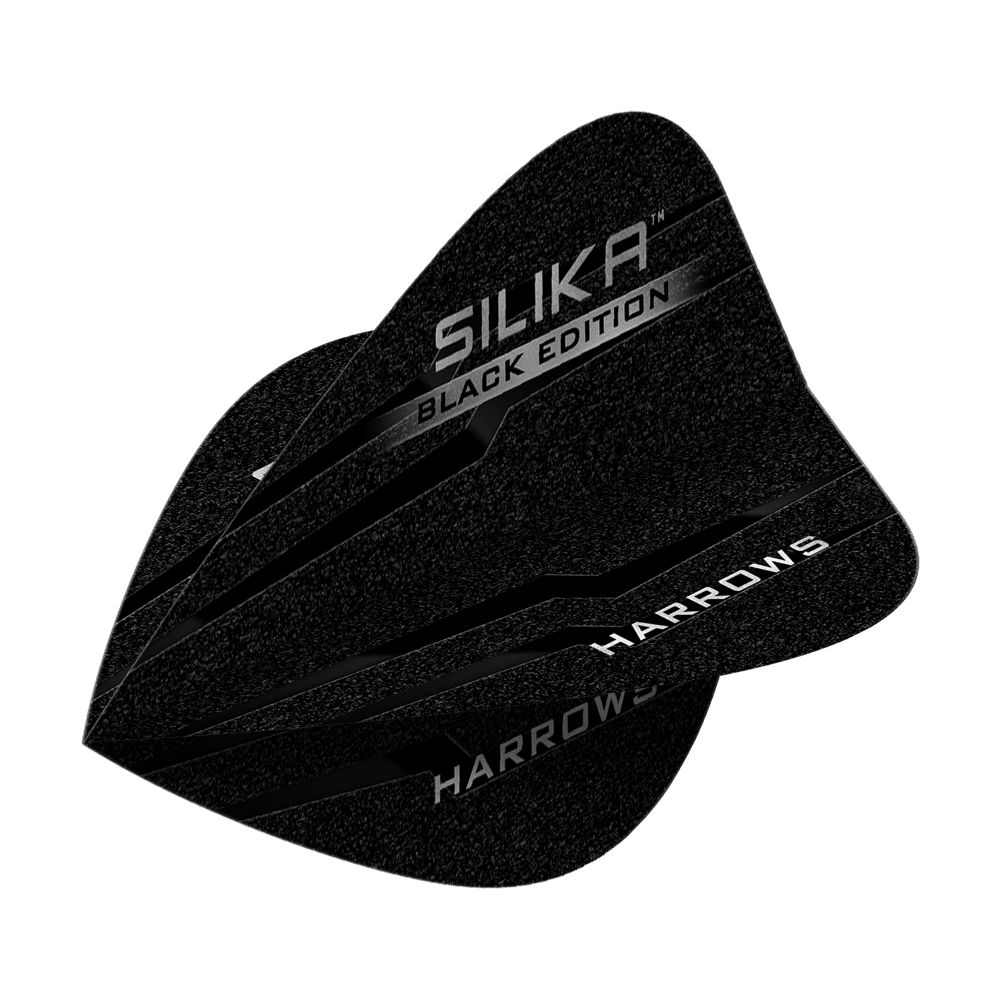 Voli per aquiloni Harrows Silika Black Edition Das Bild zeigt die Harrows Silika Black-Edition Kite Flights. Die Flights sind schwarz mit silberner Schrift und haben ein modernes Design.