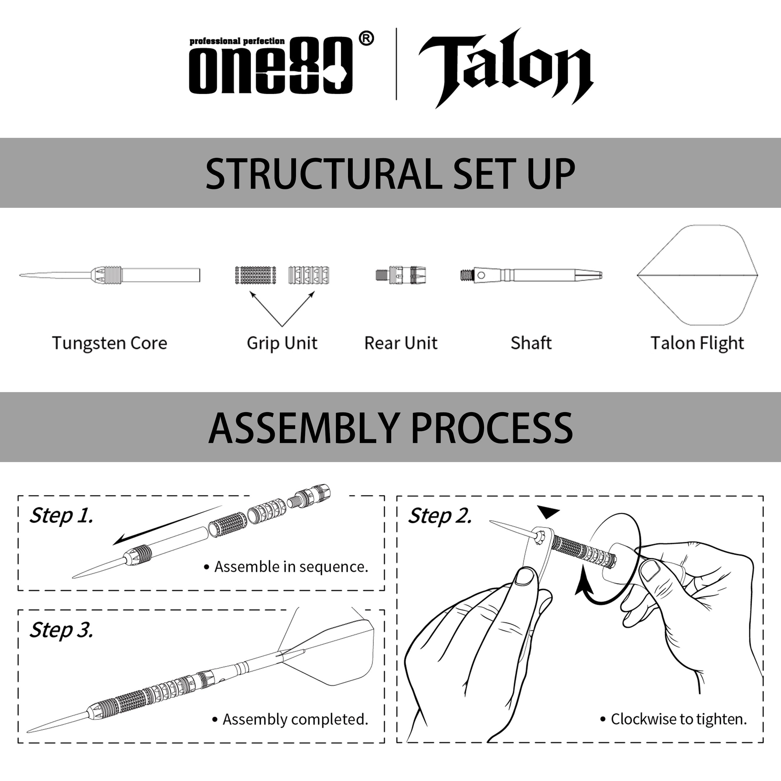 Freccette in acciaio One80 Talon T1 Abgebildet sind die One80 Talon Steeldarts. Diese Darts bieten eine hochwertige Verarbeitung und ein modernes Design.