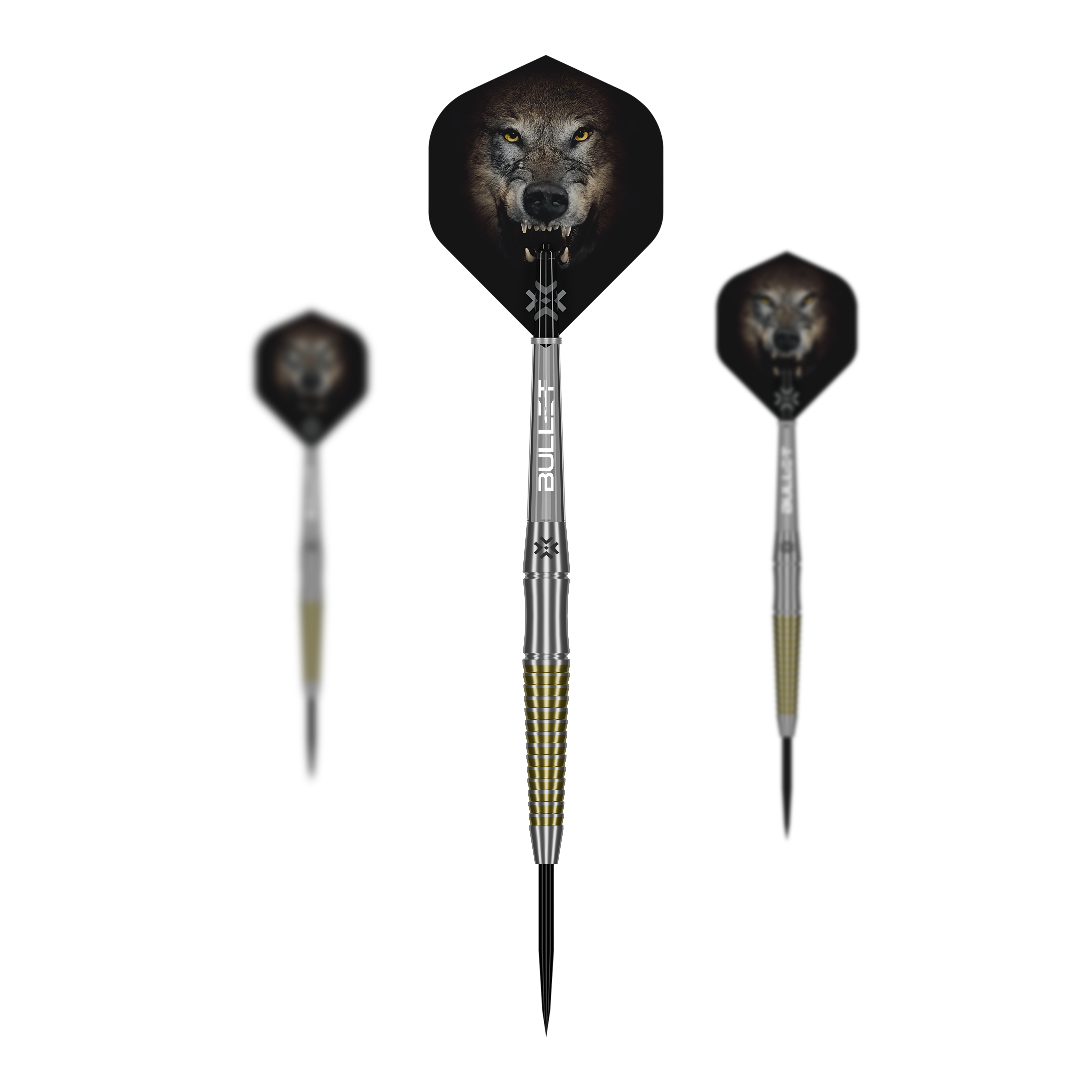 Freccette in acciaio Bullet Fang Das Bild präsentiert ein Set der Bullet Fang Steeldarts. Mehrere Darts sind als Set zusammen abgebildet.