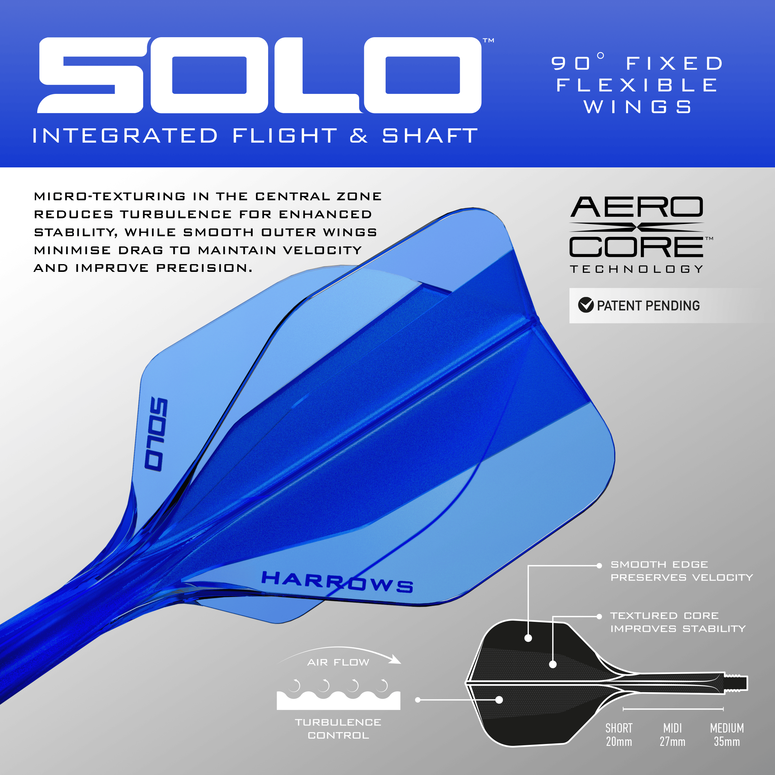 Sistema di alberi di volo Harrows Solo No6 - Blu Zu sehen ist das blaue Harrows Solo No6 Flight-Shaft-System. Dieses Produkt wird für Dartpfeile verwendet.