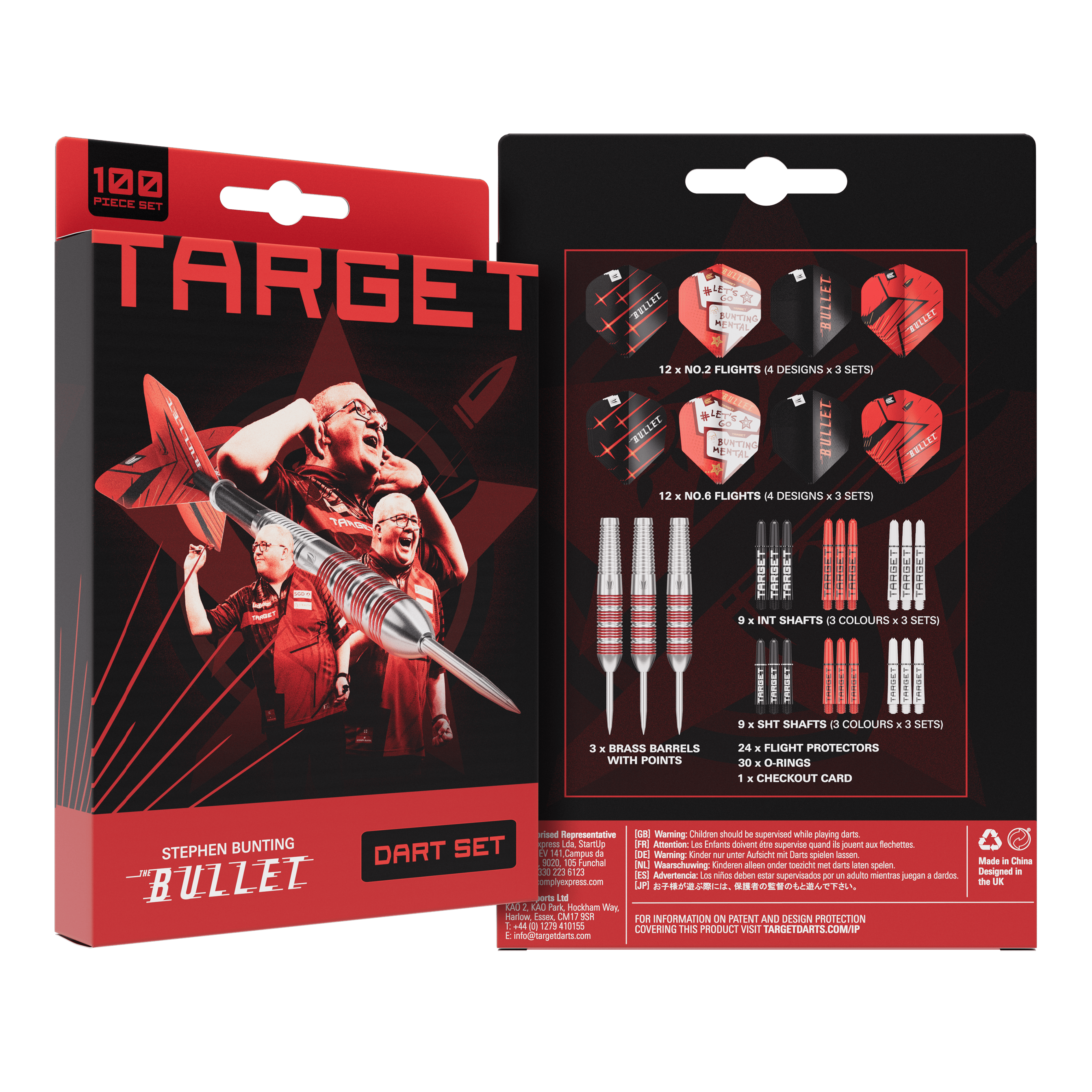 Set di 100 freccette in ottone Stephen Bunting Bullet - 22 g Set di 100 freccette in ottone Stephen Bunting Bullet - 22 g