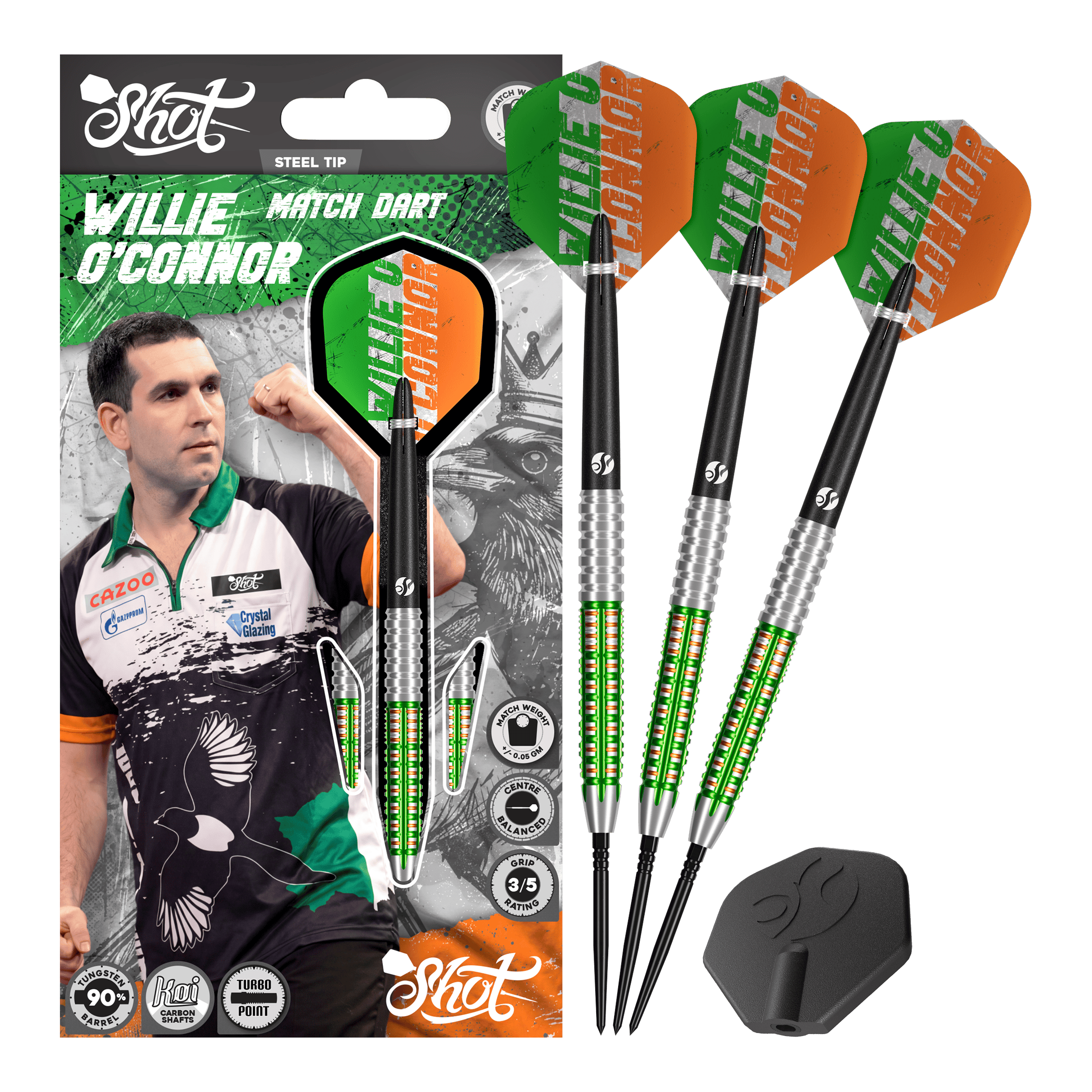 Shot Pro Series Willie O'Connor Turbo Point Steeldarts Shot Pro Series Willie O'Connor Turbo Point Steeldarts werden vollständig gezeigt. Die Darts besitzen spezielle Gravuren.
