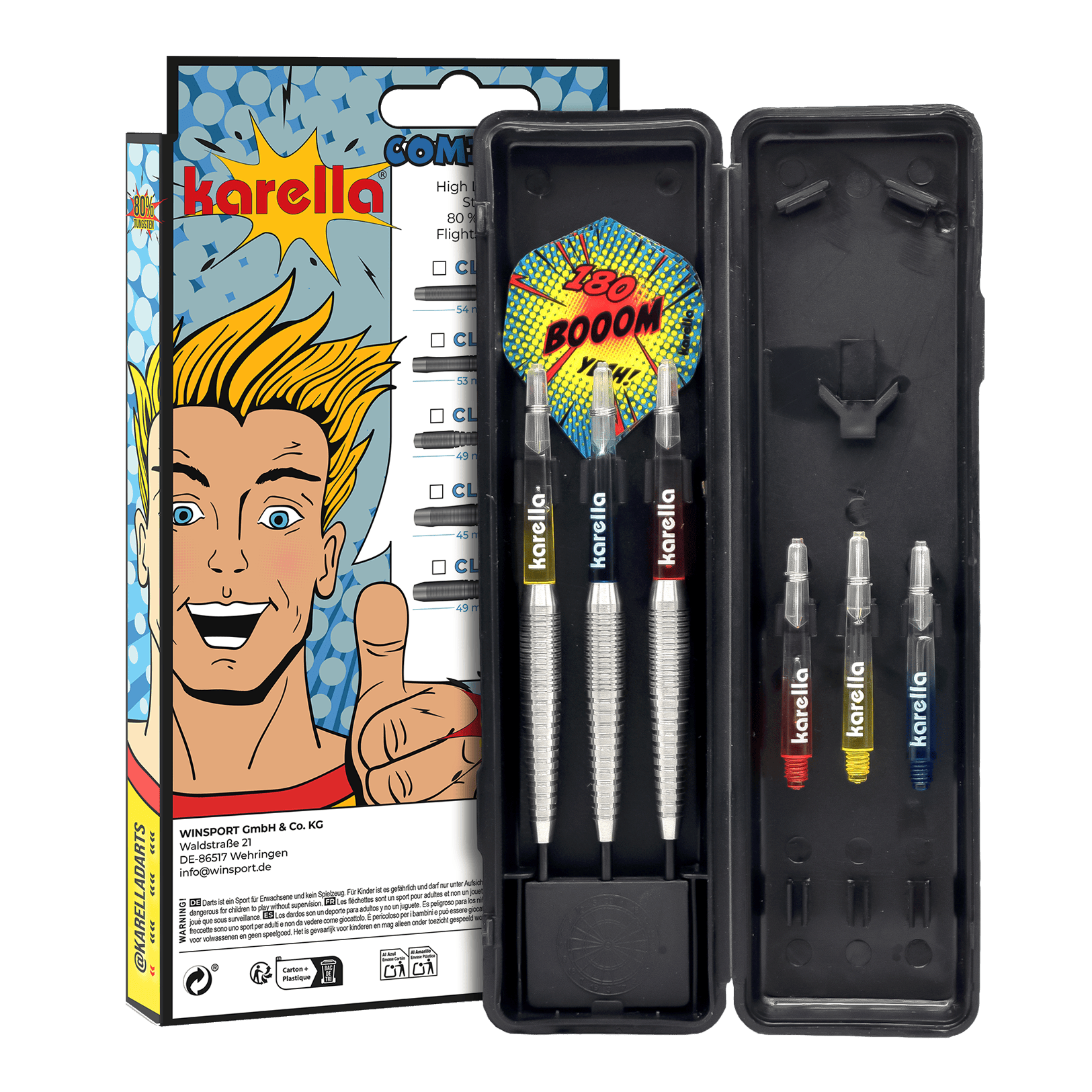 Freccette in acciaio Karella Comic Line CL-5 - 21 g Abgebildet sind die Karella Comic Line CL-5 Steeldarts - 21g. Diese Steeldarts zeichnen sich durch ein Comic-Design aus.