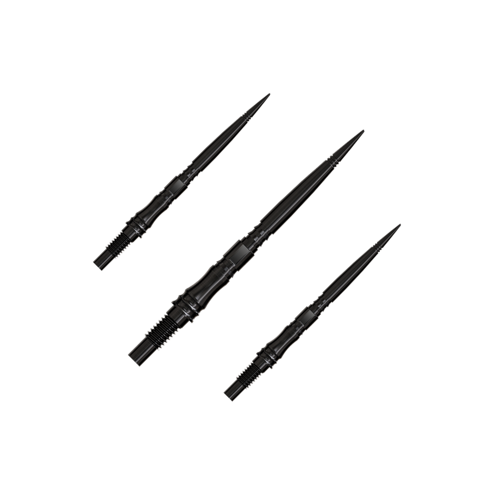 Apex Axis Black Elite Series Dartspitzen in 30mm werden gezeigt. Sie sind schwarz und technisch ausgeführt.