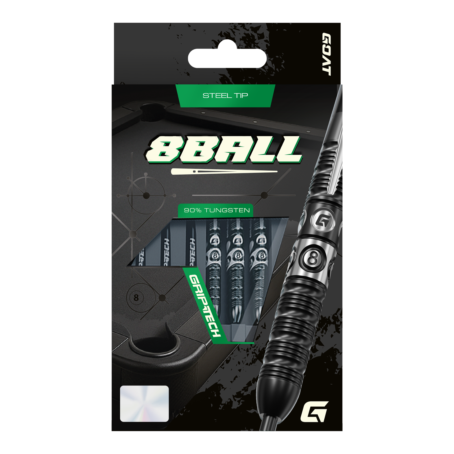 Freccette in acciaio GOAT 8-Ball Das Bild stellt die GOAT 8Ball Steeldarts dar. Details des Dartpfeils sind klar erkennbar.
