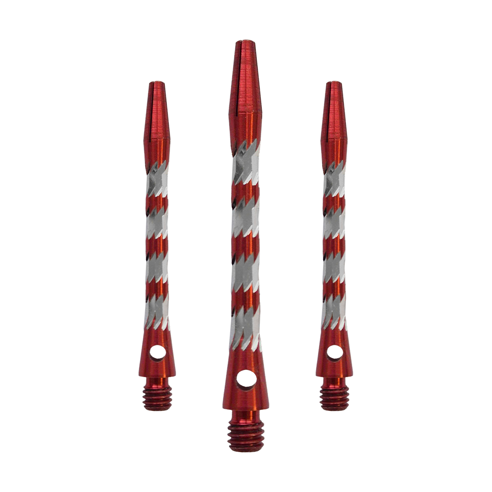 Aste in alluminio Bulls NL Minor - Rosse - 46 mm Bulls NL Minor Aluminium Shafts in Rot, 46 mm lang. Das Bild zeigt ein Set roter Aluminiumschäfte für Dartpfeile.