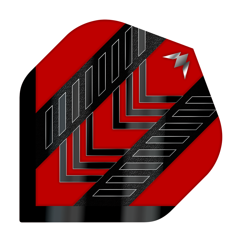 Missione Solo Rogue No2 Voli Standard Das Bild zeigt das Produkt "Mission Solo Rogue No2 Standard Flights". Das Flight ist rot mit schwarzen und silbernen Mustern und einem kleinen silbernen Symbol in der Ecke.