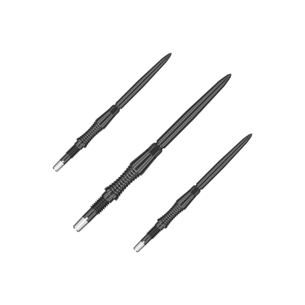 Punte per freccette Target Swiss Point Signature RST - Nere Das Bild stellt ein Set von schwarzen Dartspitzen Signature RST, 35mm, von Target Swiss Point dar. Die Spitzen sind nebeneinander angeordnet.