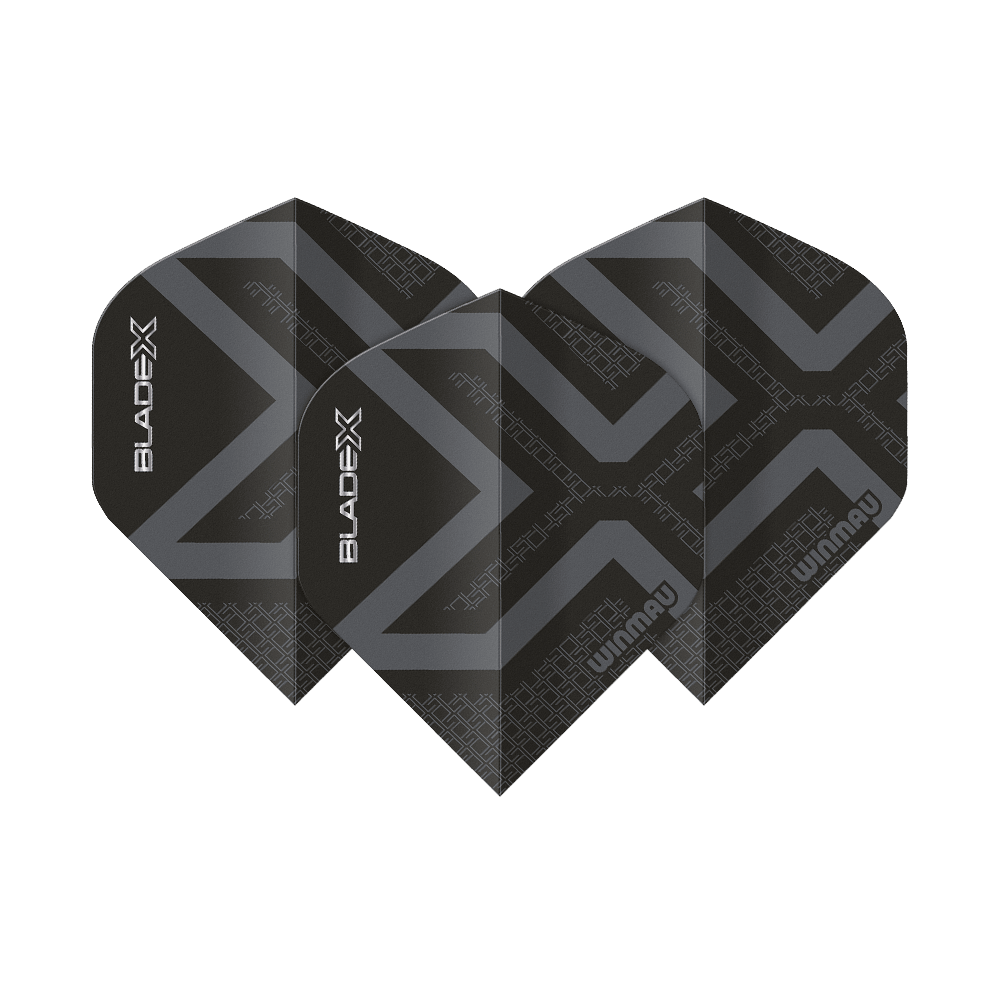 Voli standard Winmau Prism Delta Blade X Metallic Black No2 Abgebildet ist ein Winmau Prism Delta Blade X Metallic Black No2 Standard Flight. Das Produkt erscheint in schwarzer Metallic-Farbe.