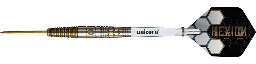 Freccette in acciaio Unicorn Hexium Style 03 oro e nere