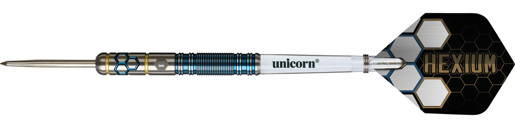 Freccette in acciaio Unicorn Hexium Style 02 blu e oro