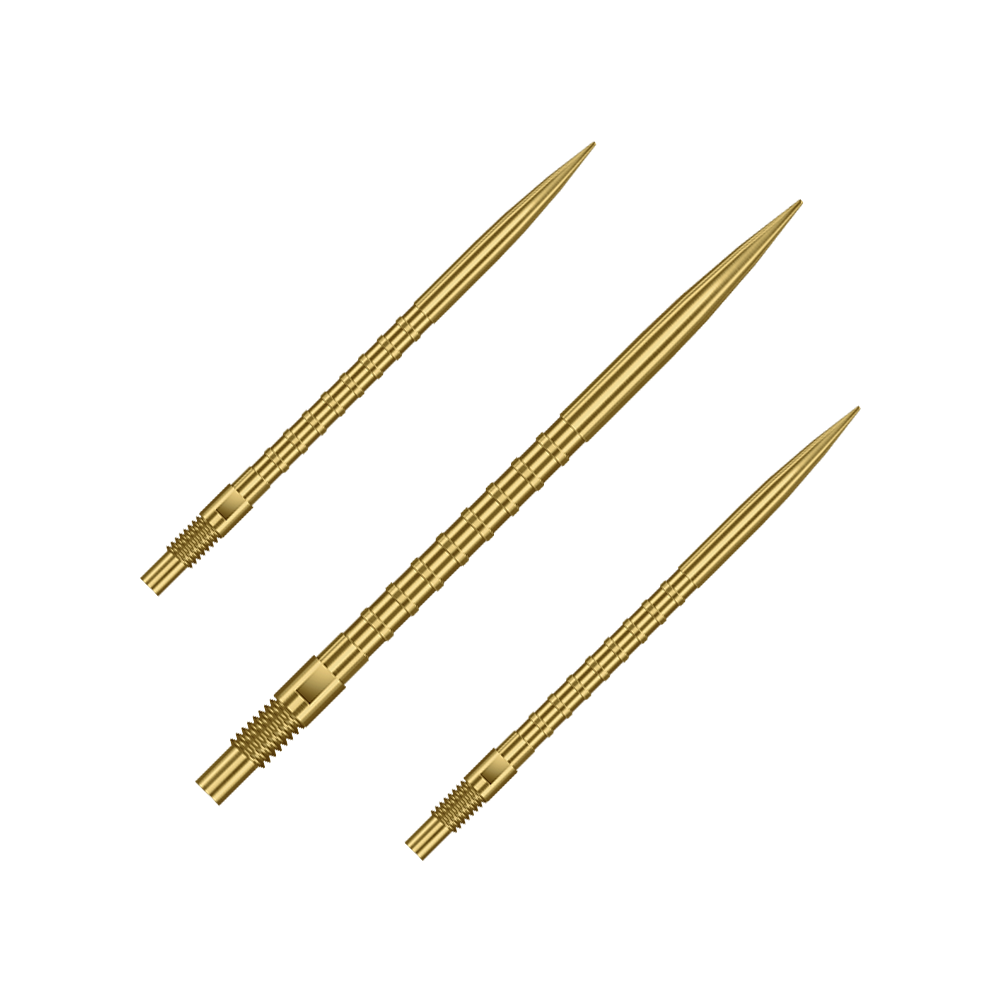 Punte per freccette Harrows Quick Point Heavy Metal - Oro Das Bild zeigt Harrows Quick Point Heavy Metal Grip Dartspitzen in Gold mit einer Länge von 40mm. Es handelt sich um ein Set von Dartspitzen.