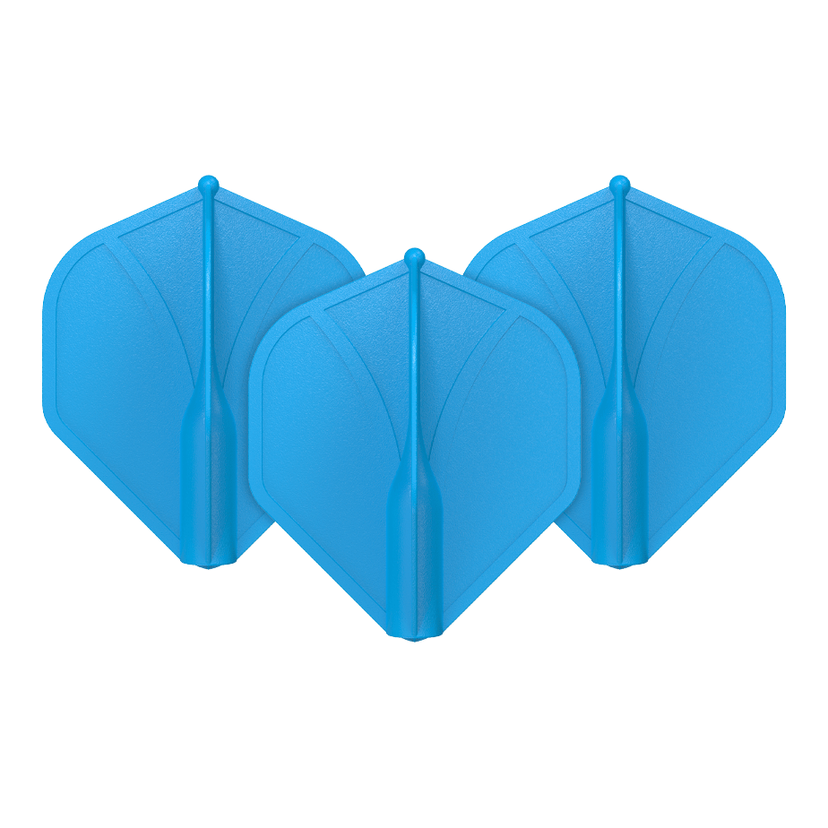 Alette standard n. 2 stampate con profilo alare Shot Auf dem Bild sind drei blaue Dart-Flights zu sehen. Sie haben eine geformte, stabile Struktur und sind nebeneinander angeordnet.