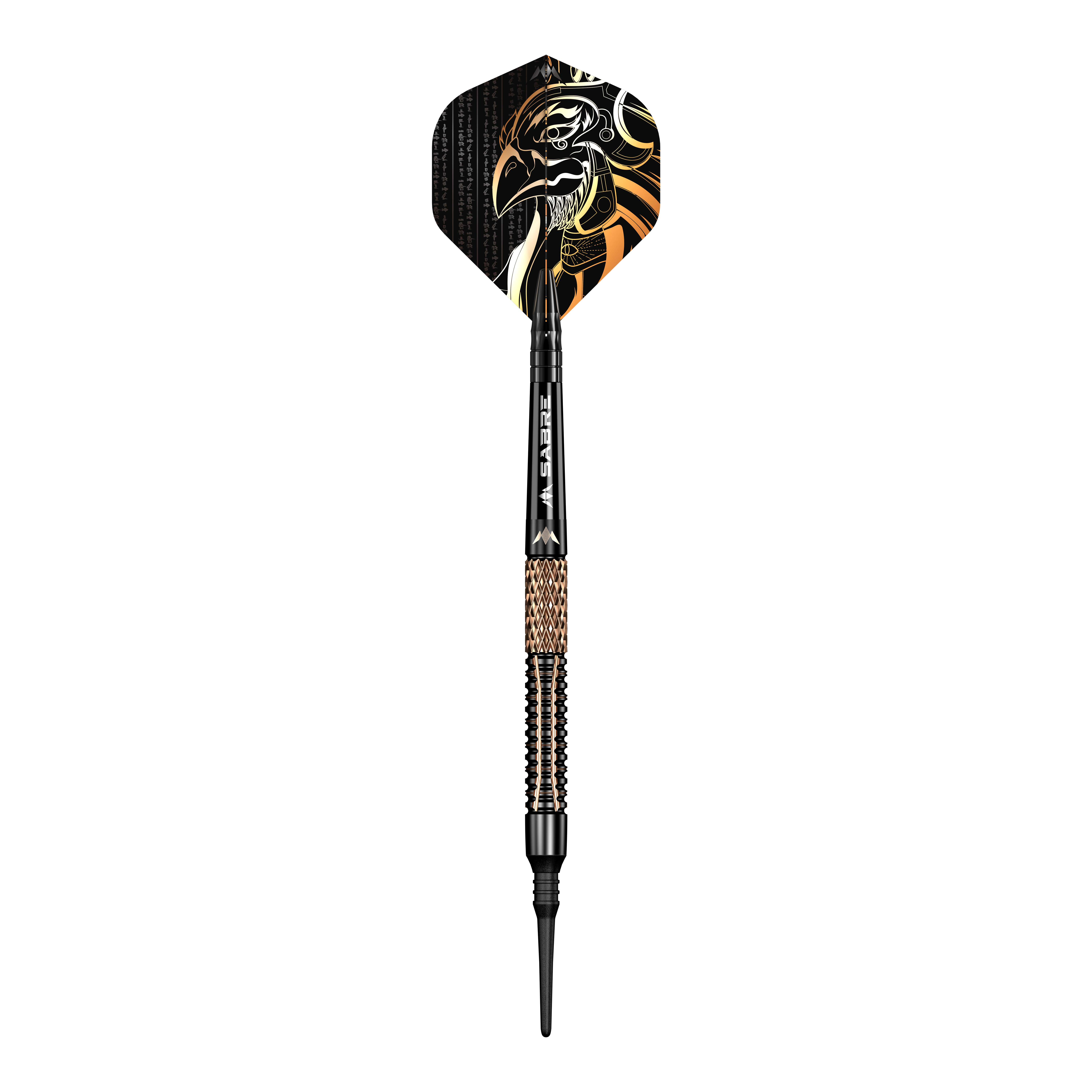 Freccette morbide Mission Horus - 19 g Der Mission Horus Softdart - 19g ist ein stilvoller Dartpfeil mit schwarzem und goldfarbenem Design. Auf der Flight-Fläche ist der Kopf eines stilisierten Vogels abgebildet.