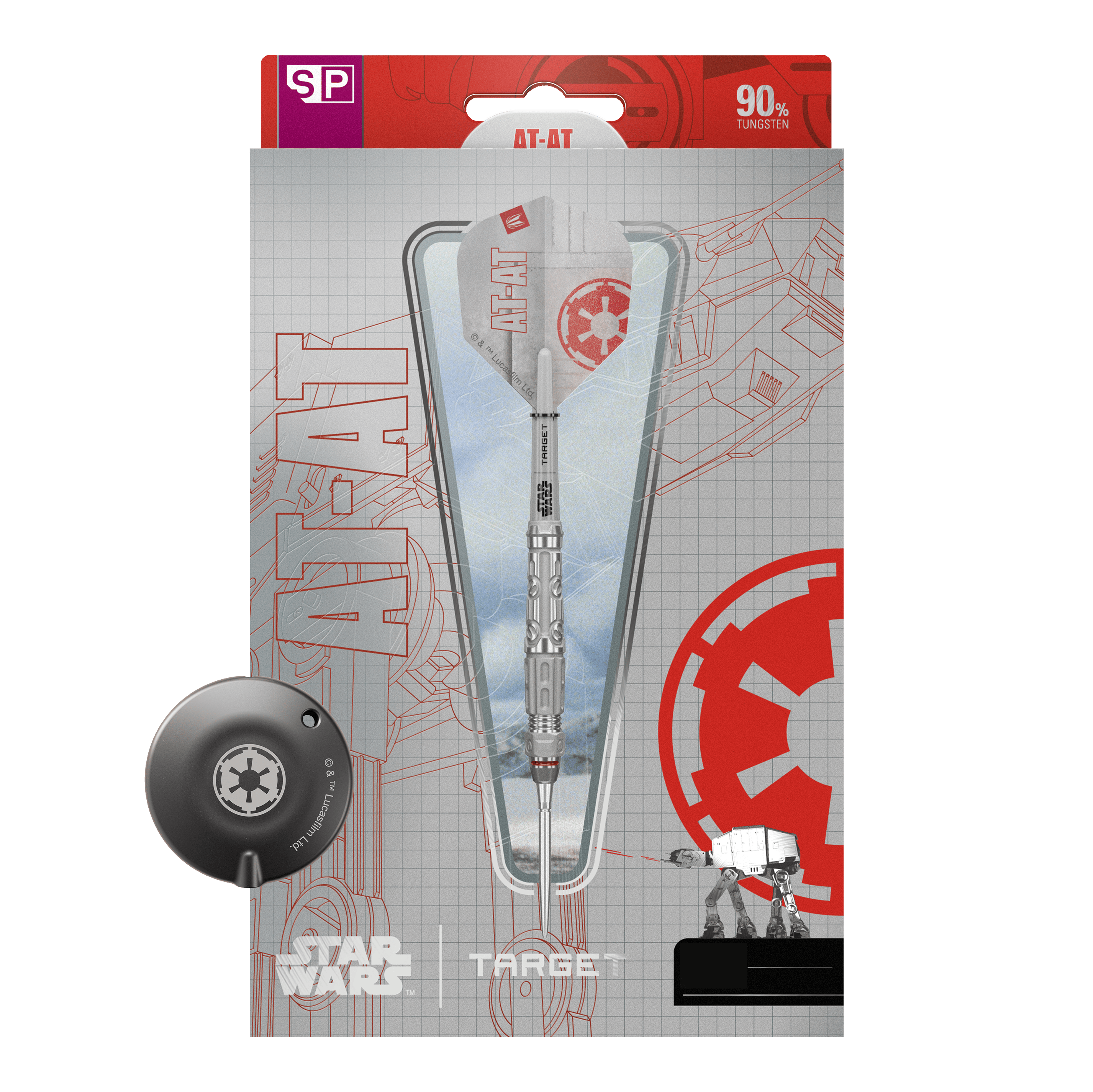 Dardi in acciaio Swiss Point a punta, bersaglio Star Wars AT-AT Dieses Bild zeigt die Target Star Wars AT-AT Swiss Point Steeldarts. Die Abbildung präsentiert die besonderen Merkmale der Pfeile.