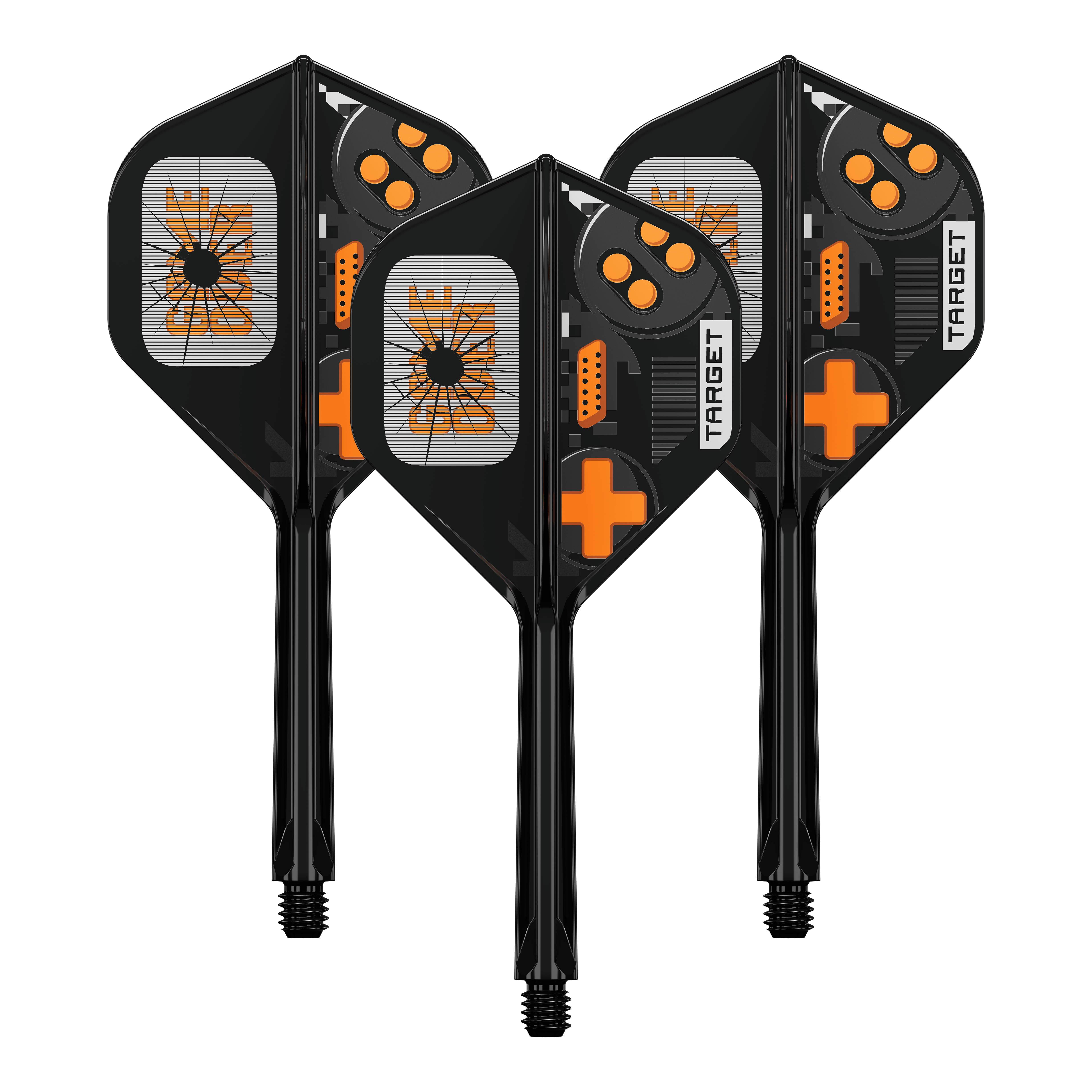 Voli standard Target K-Flex Game Over No2 Das Bild zeigt das Produkt 410581_Target_K-Flex_GameOver_No2_Standard_Flights_33mm_1Set. Es ist wahrscheinlich ein Set von Dart-Flights oder ähnlichem Zubehör.