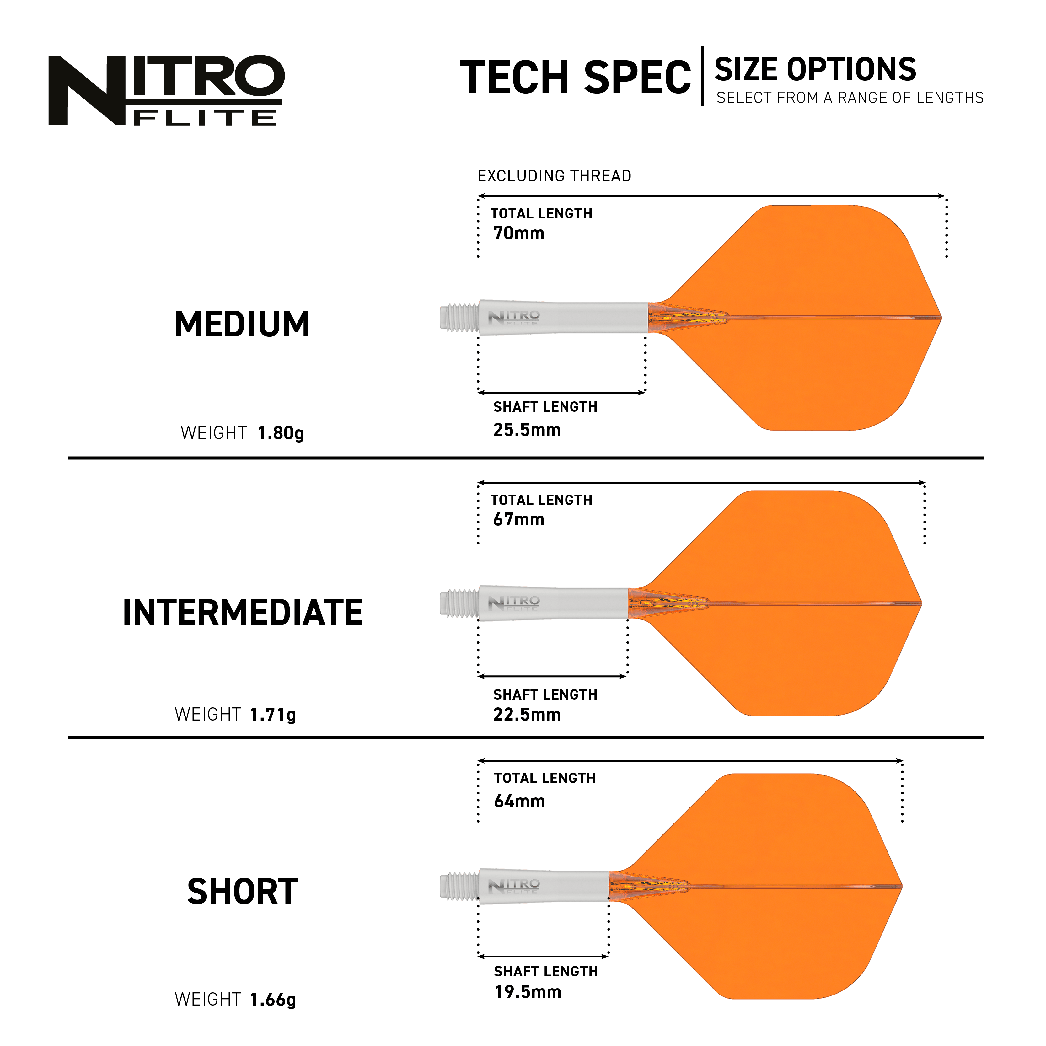 Red Dragon Nitroflite Asta bianca Alette arancioni n. 2 Dieses Bild präsentiert den Red Dragon Nitroflite White Shaft Orange Flights No2. Der Dart-Schaft hat eine weiße Farbe, die Flights sind orange.