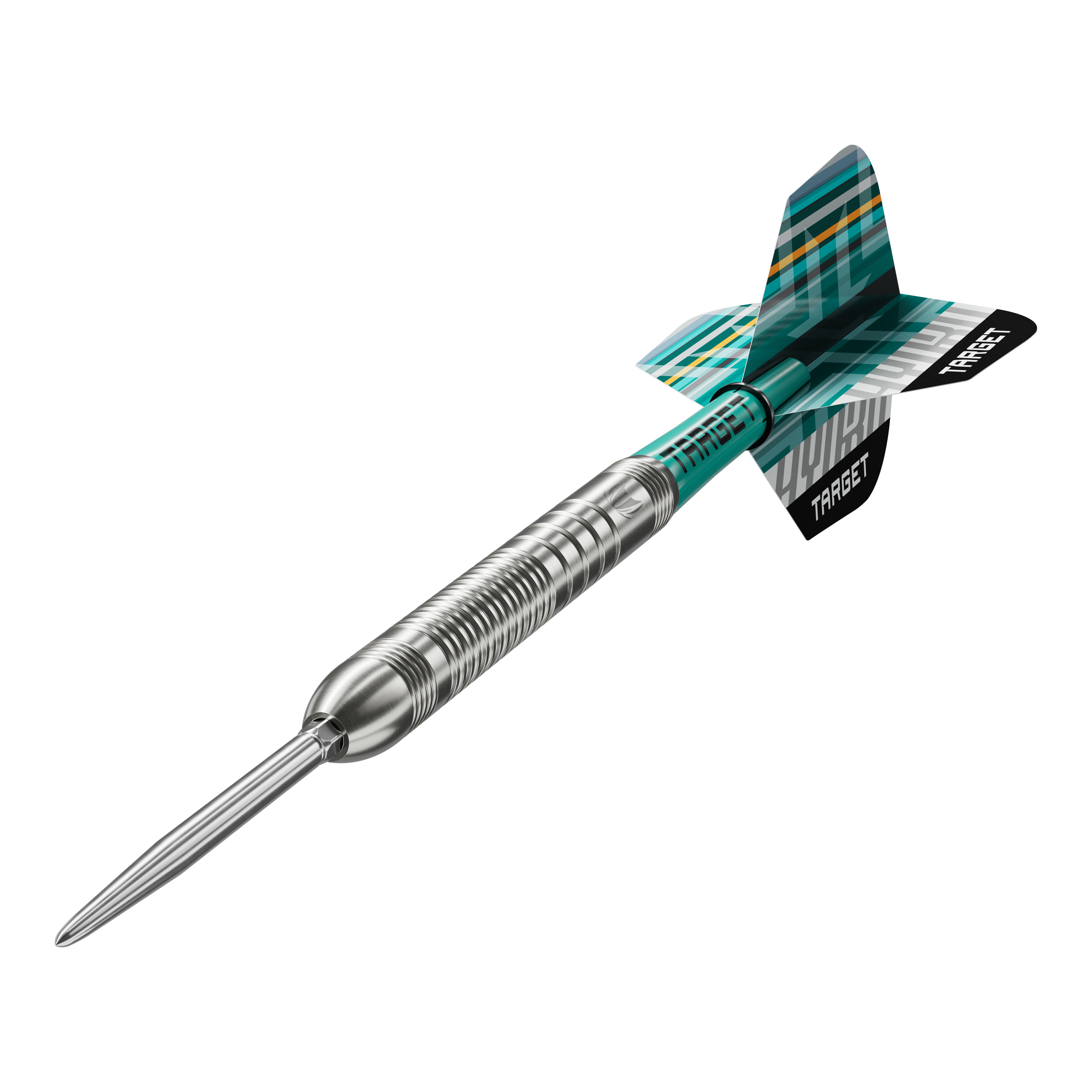 Freccette in acciaio Target Hydro 03 Swiss Point Die Target Hydro 03 Swiss Point Steeldarts sind auf dem Bild zu sehen. Die Nahaufnahme hebt die Details der Darts hervor.
