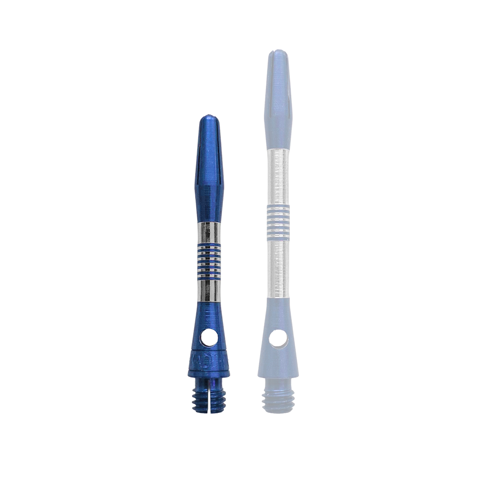 Aste in alluminio Bulls NL Cetra - Blu Ein einzelner blauer Aluminium Dart Schaft, 34mm lang, ist im Bild. Dieser Schaft eignet sich für Dart-Liebhaber und Bastler.