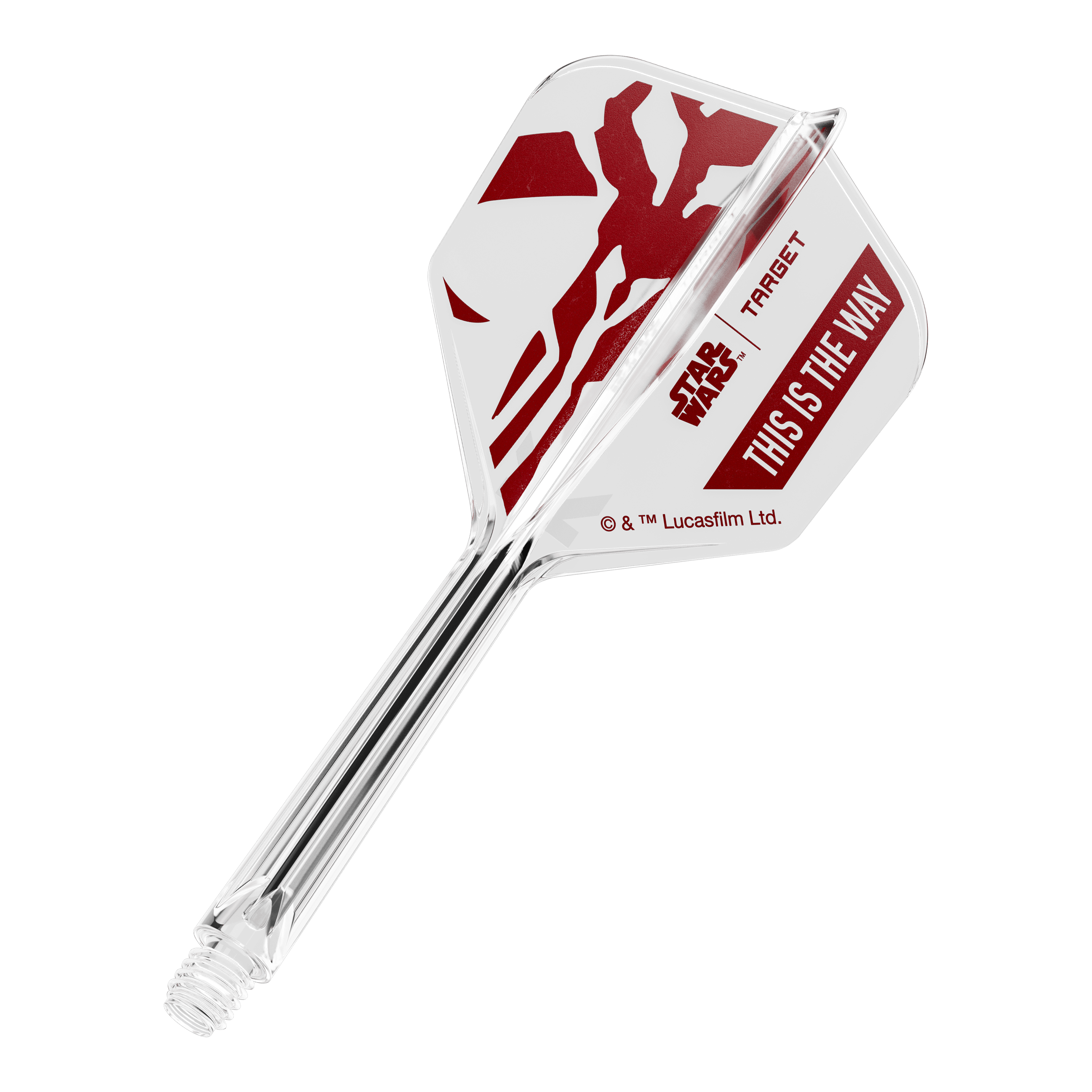 Set Target Star Wars K-Flex Mandalorian No6 Flights Zu sehen ist '410625_Target_StarWars_K-Flex_ThisIsTheWay_No6_Flights_33mm_1b'. Es handelt sich wohl um Dart-Flights mit dem Schriftzug 'This Is The Way'.