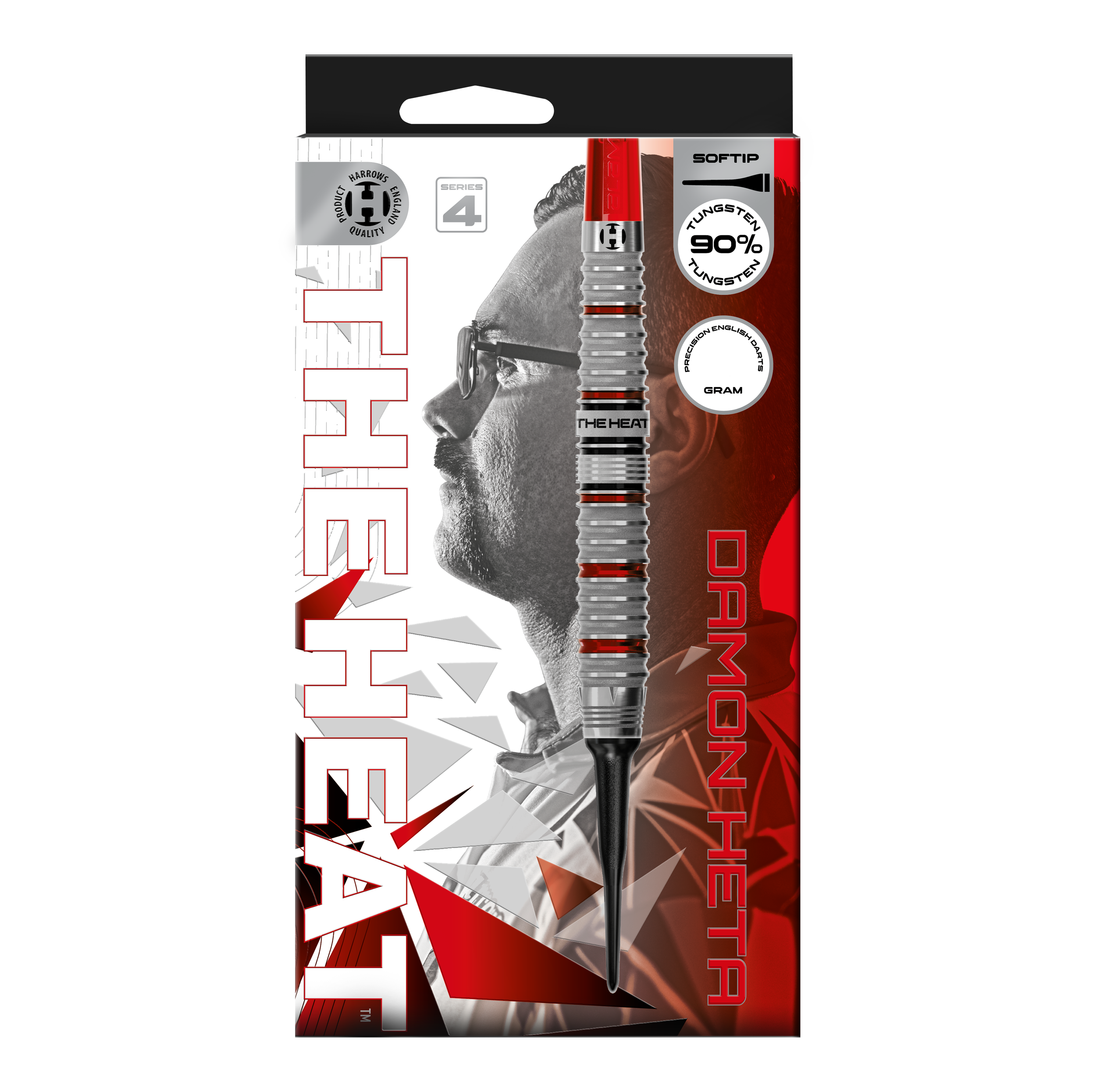 Freccette morbide Damon Heta Series 4 di Harrow Das Bild zeigt die Harrows Damon Heta Series 4 Softdarts. Die Softdarts sind speziell für den Dartsport entwickelt.