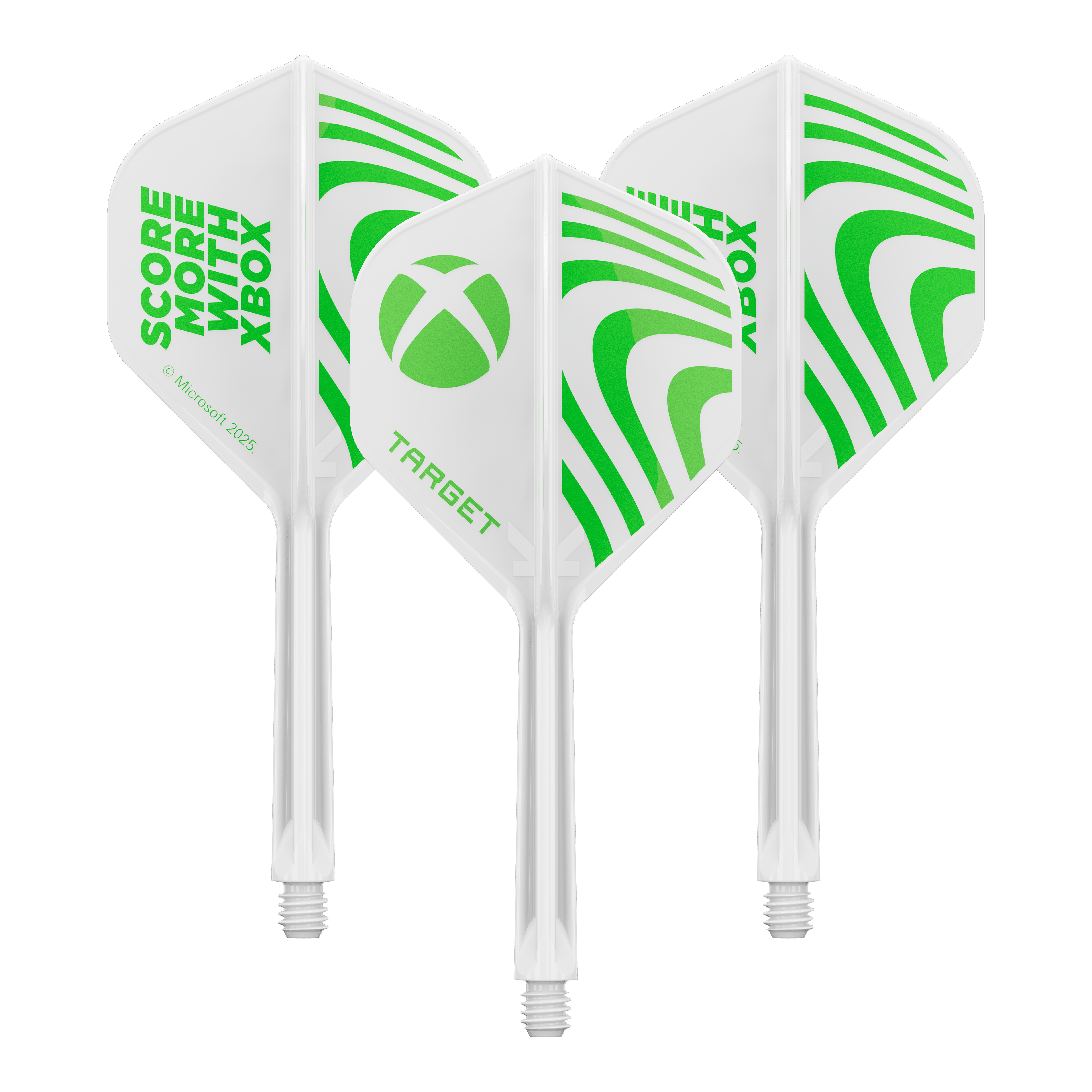 Ein Produktbild mit dem Dateinamen 410612_Target_Xbox_KFlex_No2_Standard_Flights_33mm_1Set. Es handelt sich wahrscheinlich um ein Set vom Dartzubehör.