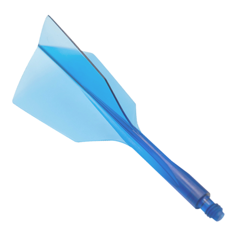 Condor Ax 120 Flight System Clear Blue - Stretto Das Bild zeigt ein Dart-Flight-System in klarem Blau mit schmalem Design. Es handelt sich um das Produkt "Condor Axe 120 Flight-System Clear Blue - Narrow".